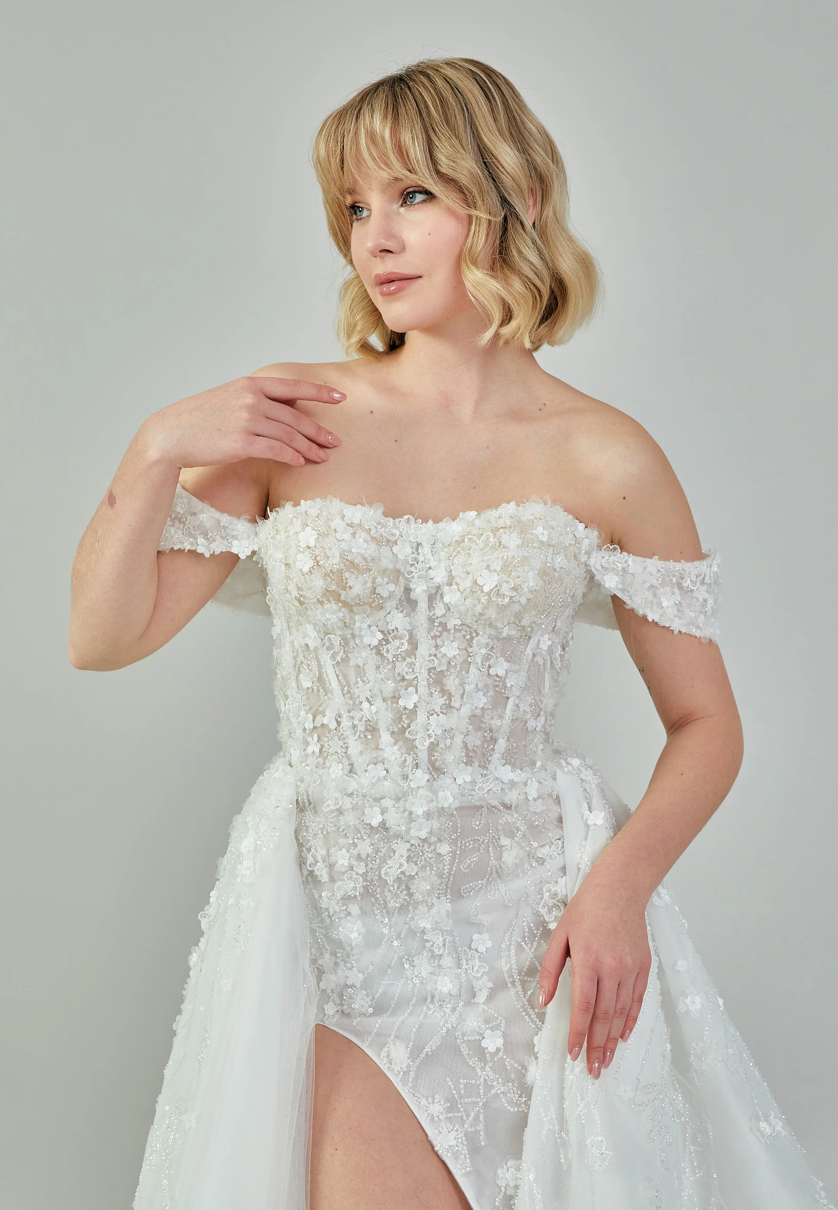 Off Shoulder Maxi Tulle Regular Wedding Dress ezs2024-12 - Image 3
