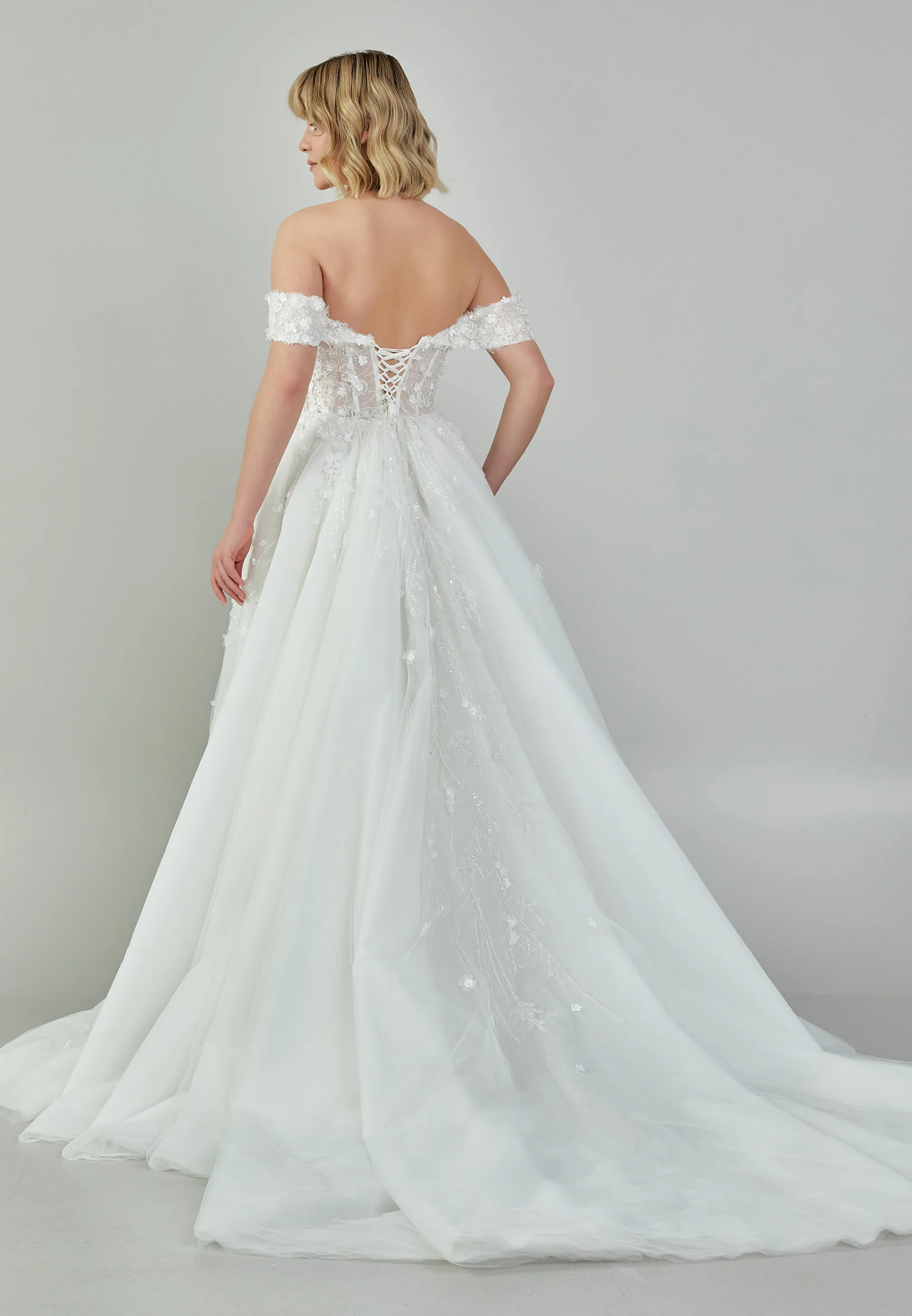 Off Shoulder Maxi Tulle Regular Wedding Dress ezs2024-12 - Image 6