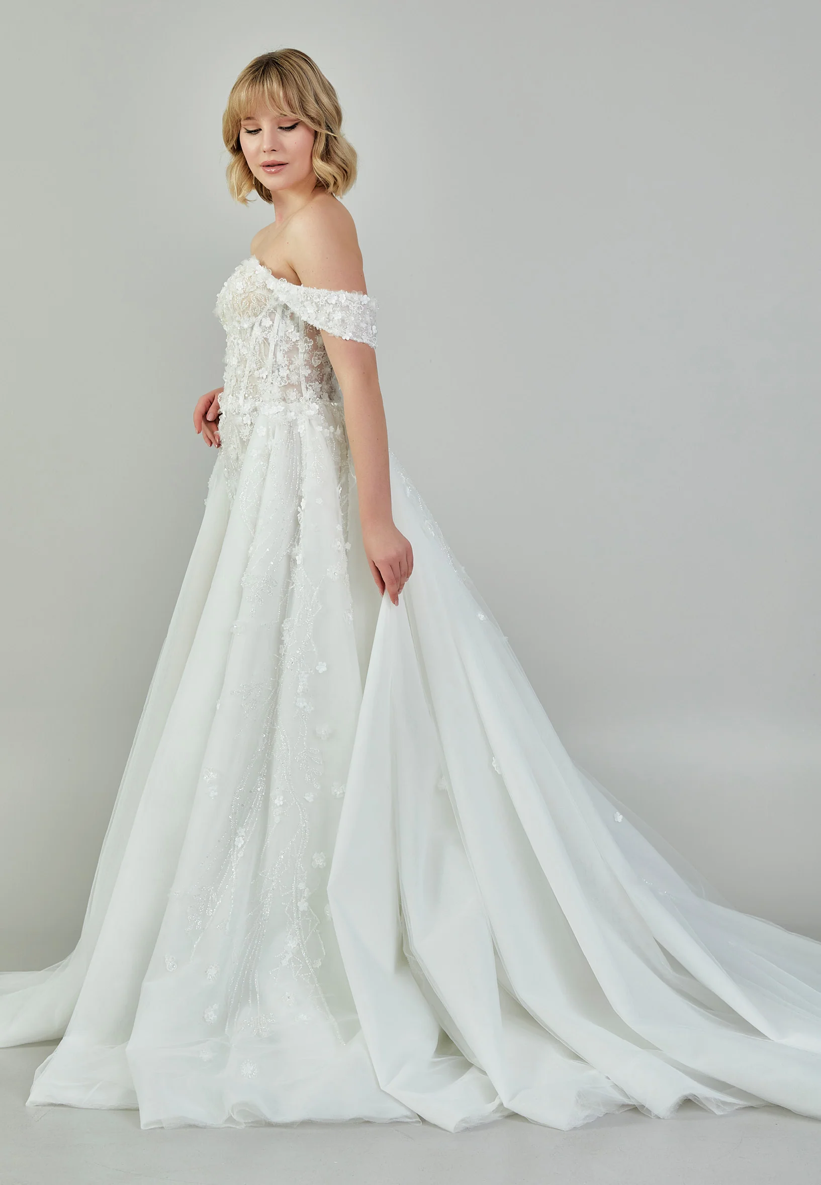 Off Shoulder Maxi Tulle Regular Wedding Dress ezs2024-12 - Image 7