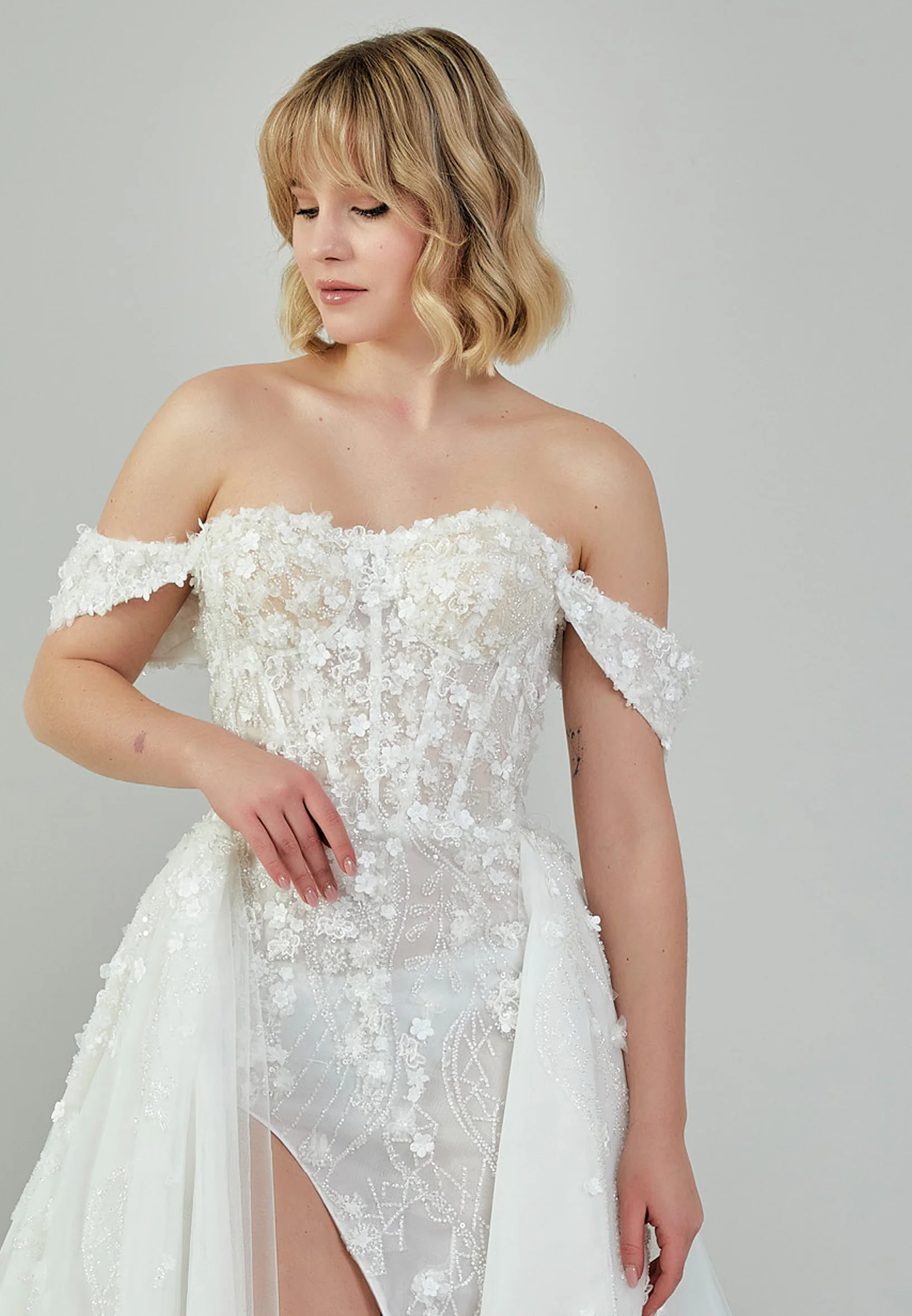 Off Shoulder Maxi Tulle Regular Wedding Dress ezs2024-12 - Image 8