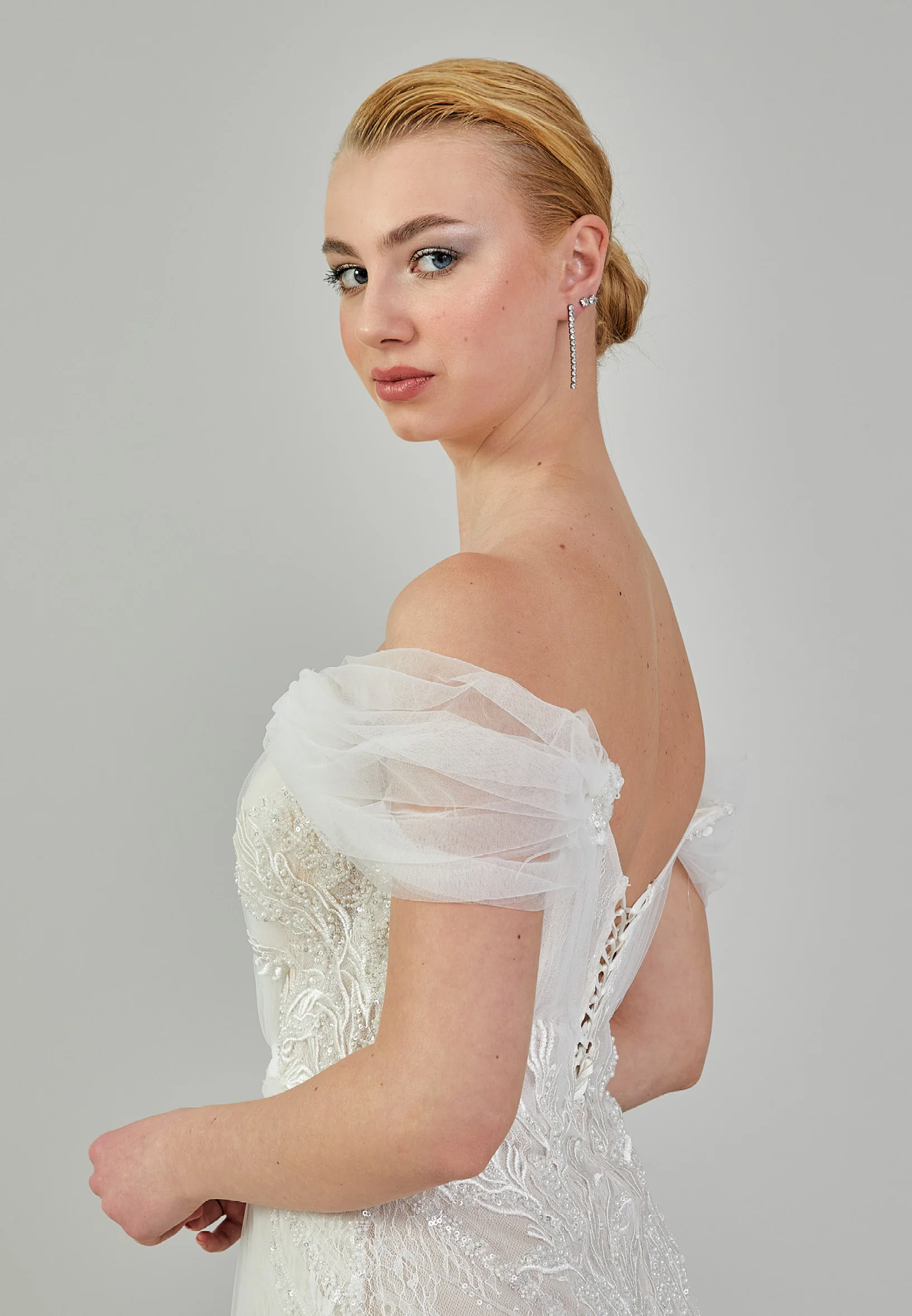 Off Shoulder Maxi Tulle Regular Wedding Dress ezs2024-26 - Image 2