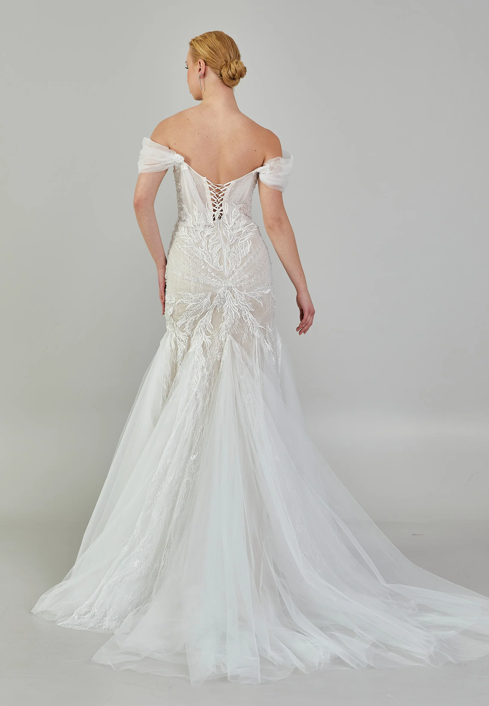 Off Shoulder Maxi Tulle Regular Wedding Dress ezs2024-26 - Image 5