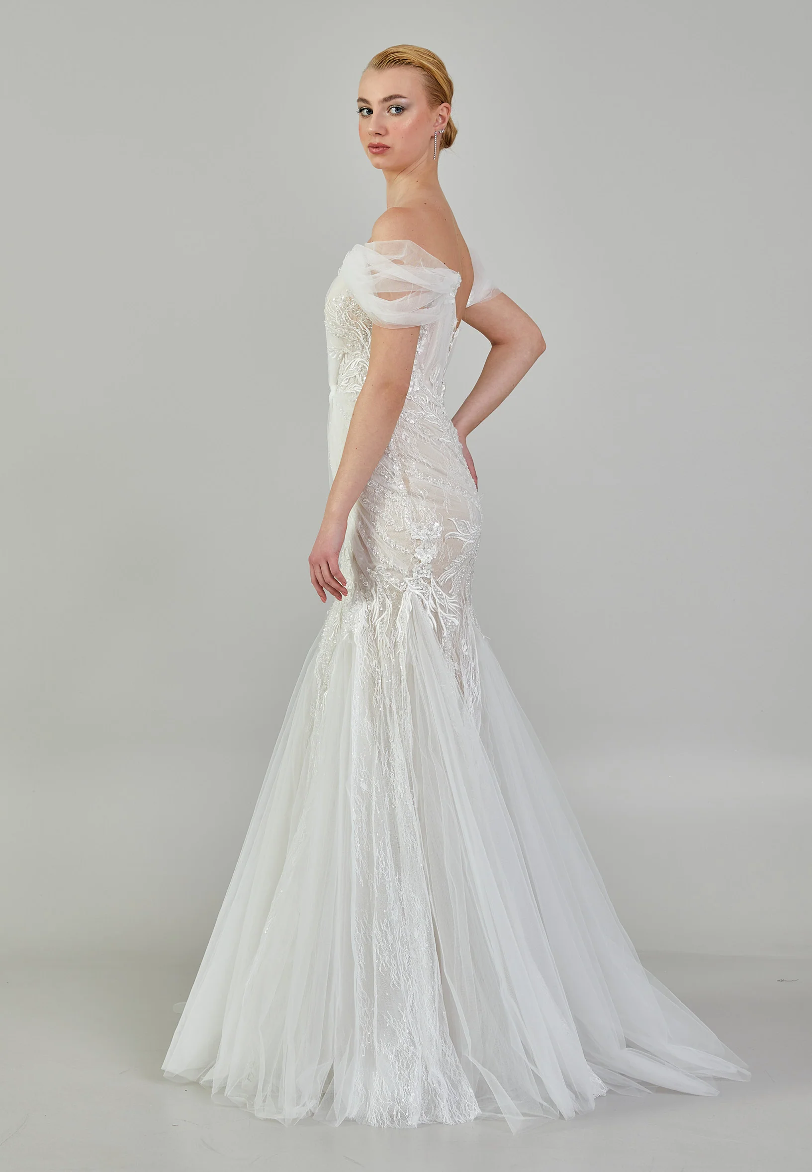 Off Shoulder Maxi Tulle Regular Wedding Dress ezs2024-26 - Image 6