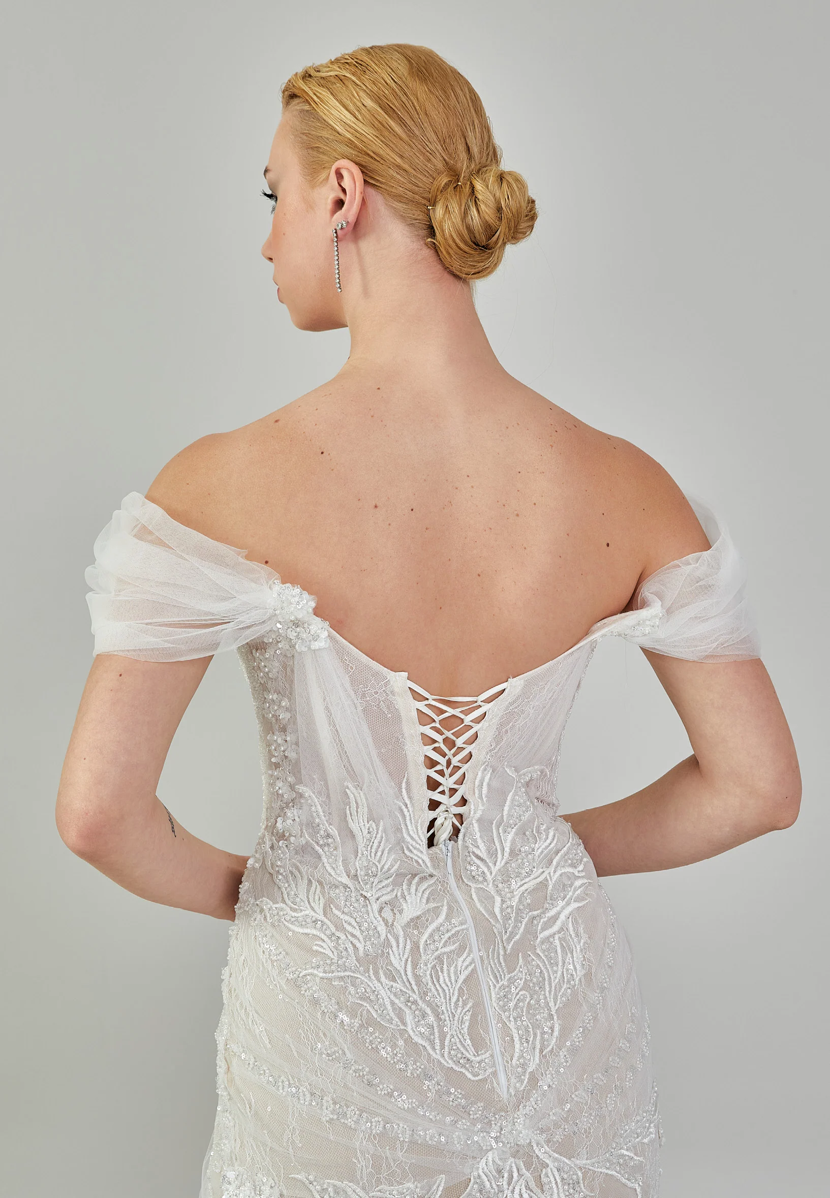 Off Shoulder Maxi Tulle Regular Wedding Dress ezs2024-26 - Image 8