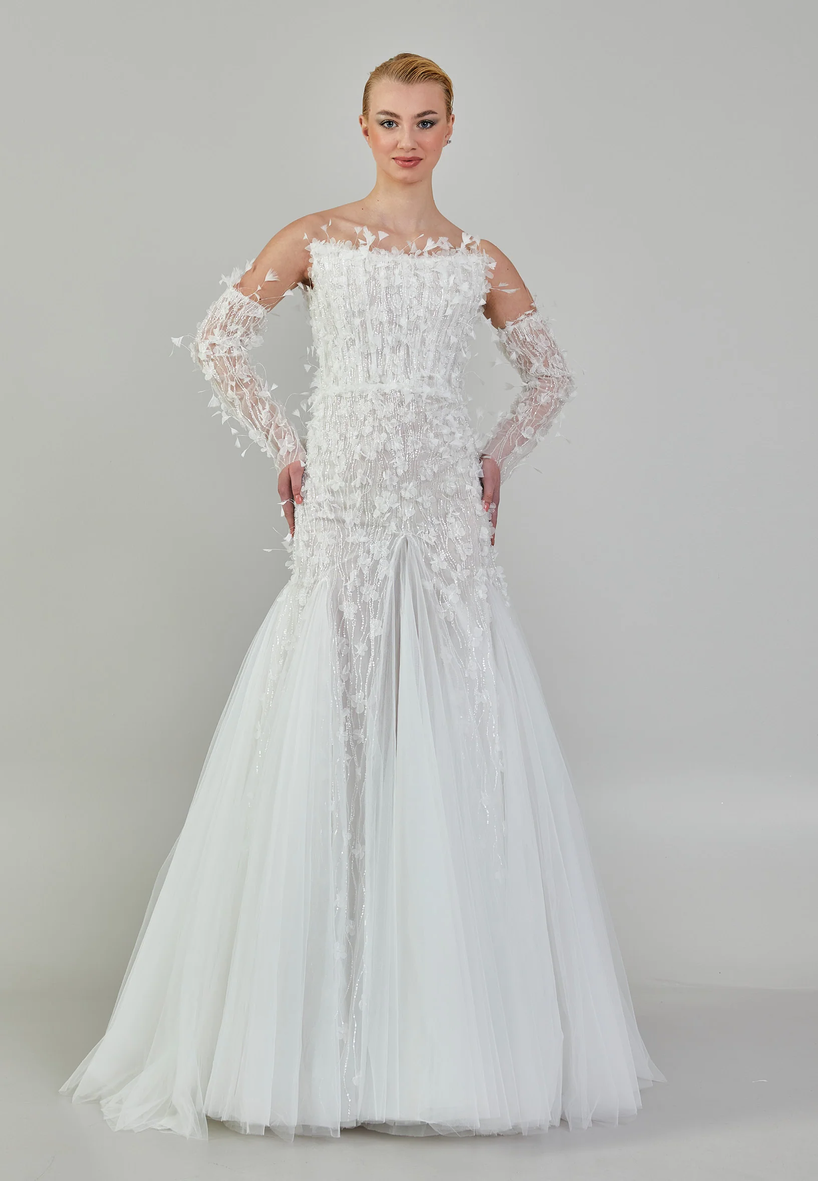 Off Shoulder Maxi Tulle Regular Wedding Dress ezs2024-30