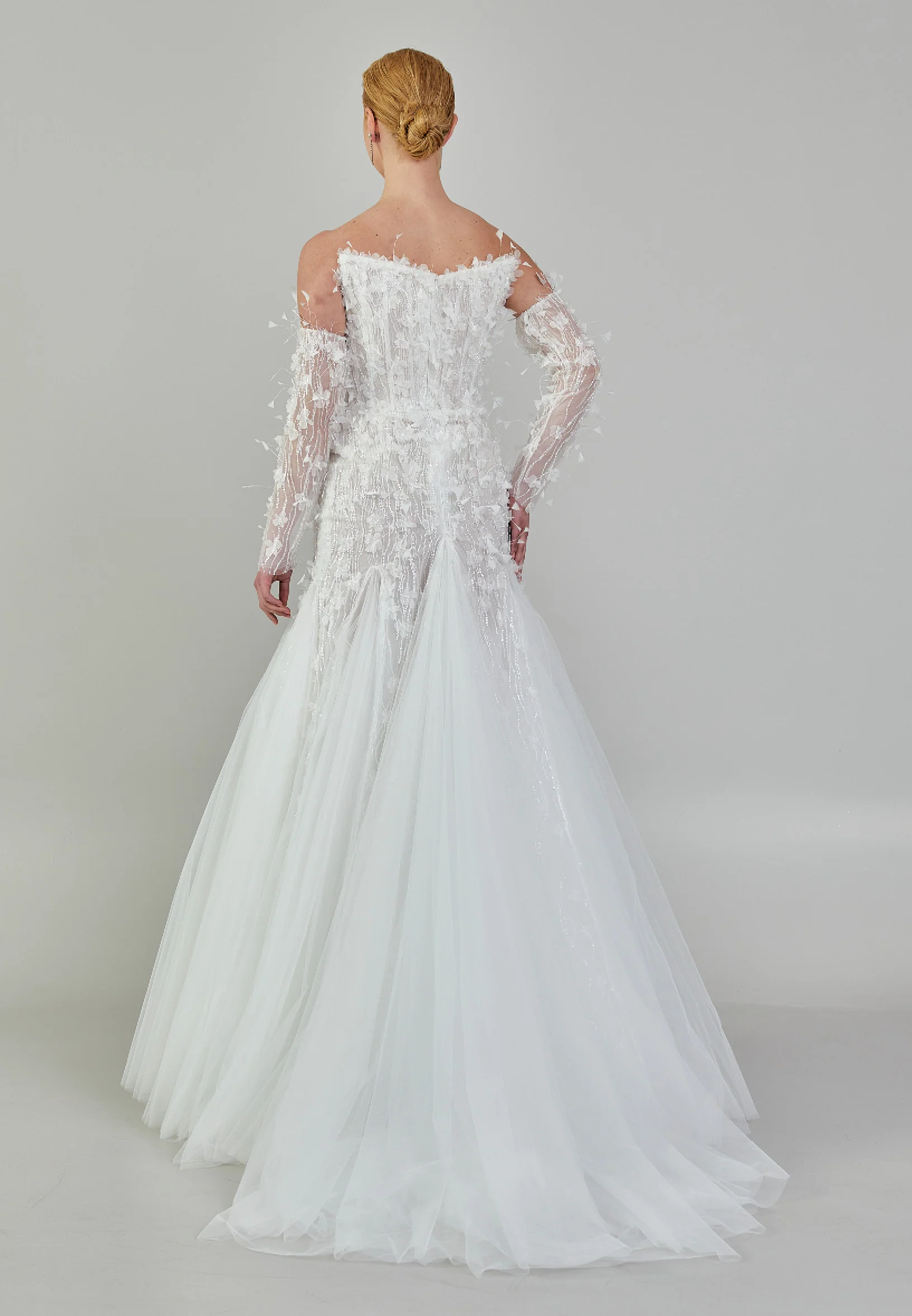 Off Shoulder Maxi Tulle Regular Wedding Dress ezs2024-30 - Image 3