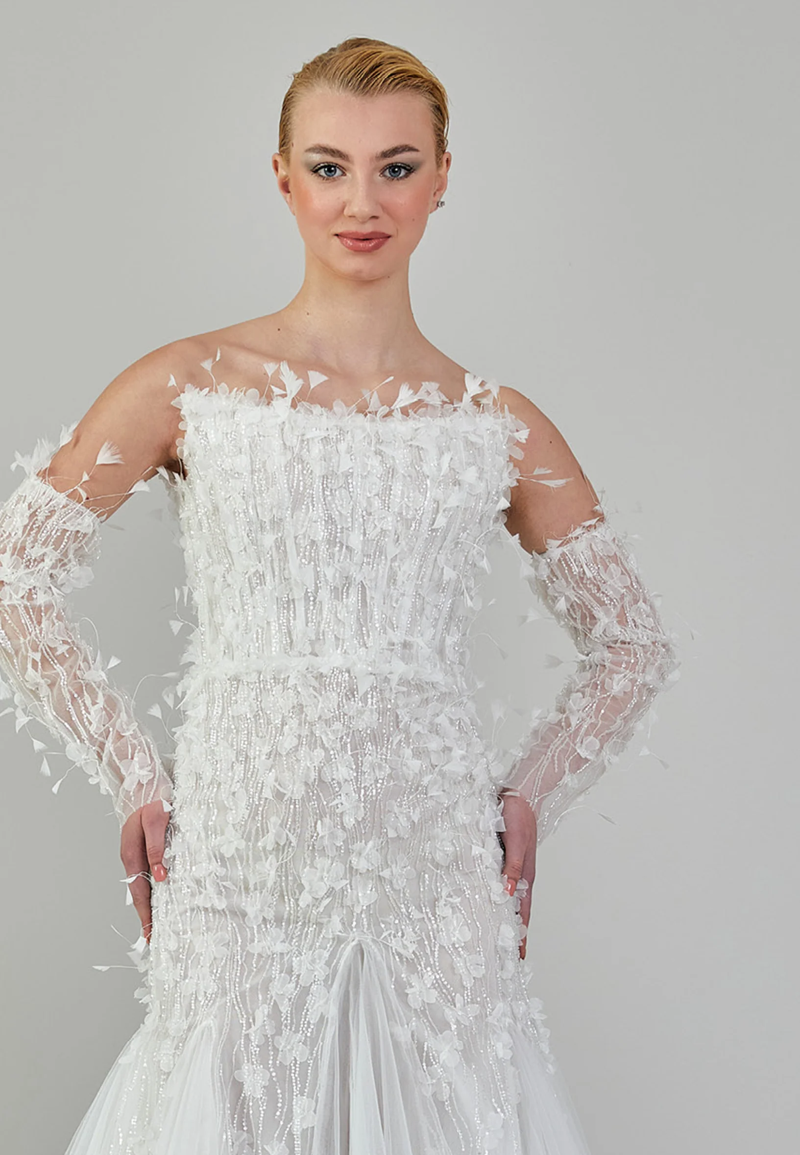 Off Shoulder Maxi Tulle Regular Wedding Dress ezs2024-30 - Image 5