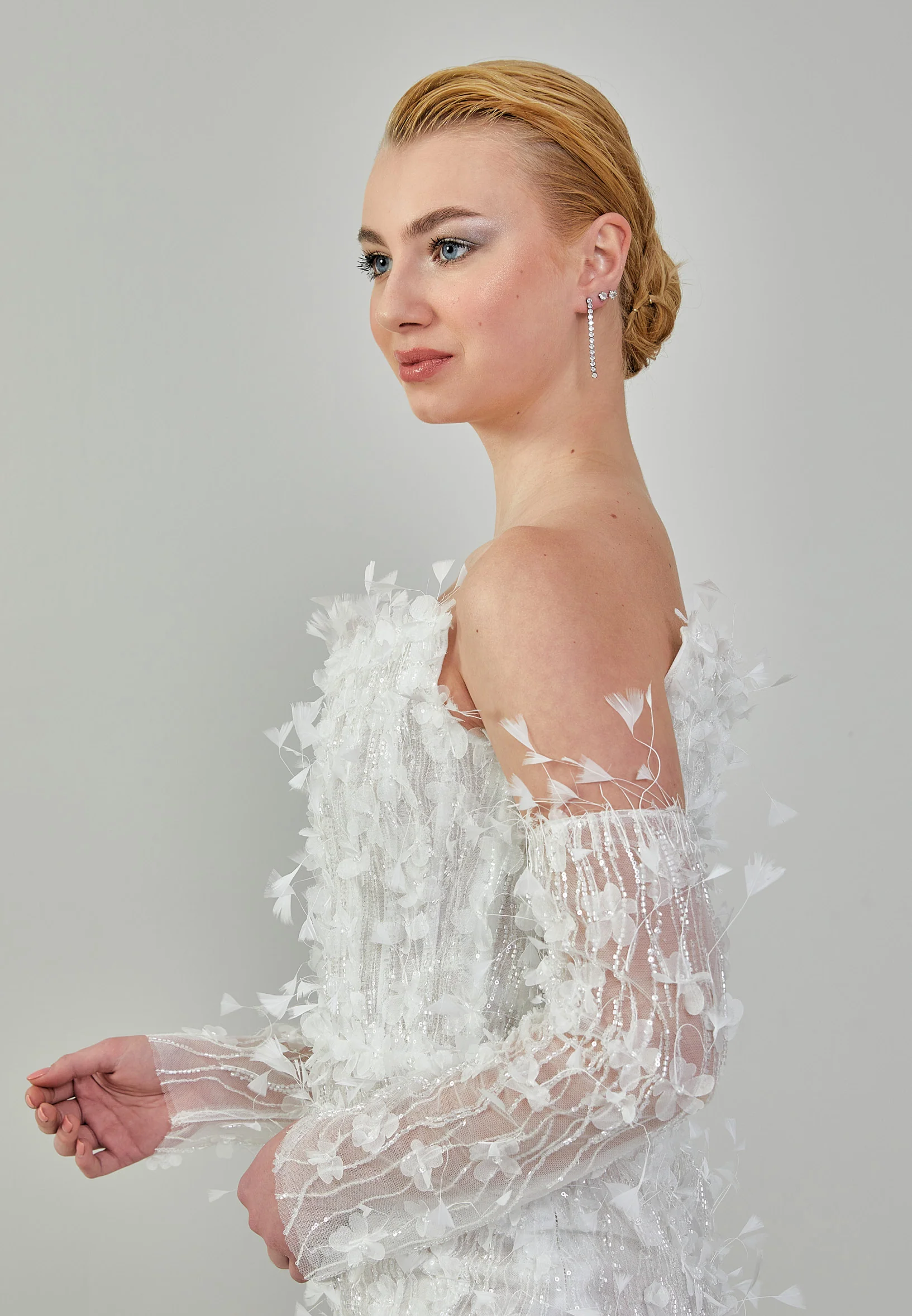 Off Shoulder Maxi Tulle Regular Wedding Dress ezs2024-30 - Image 6