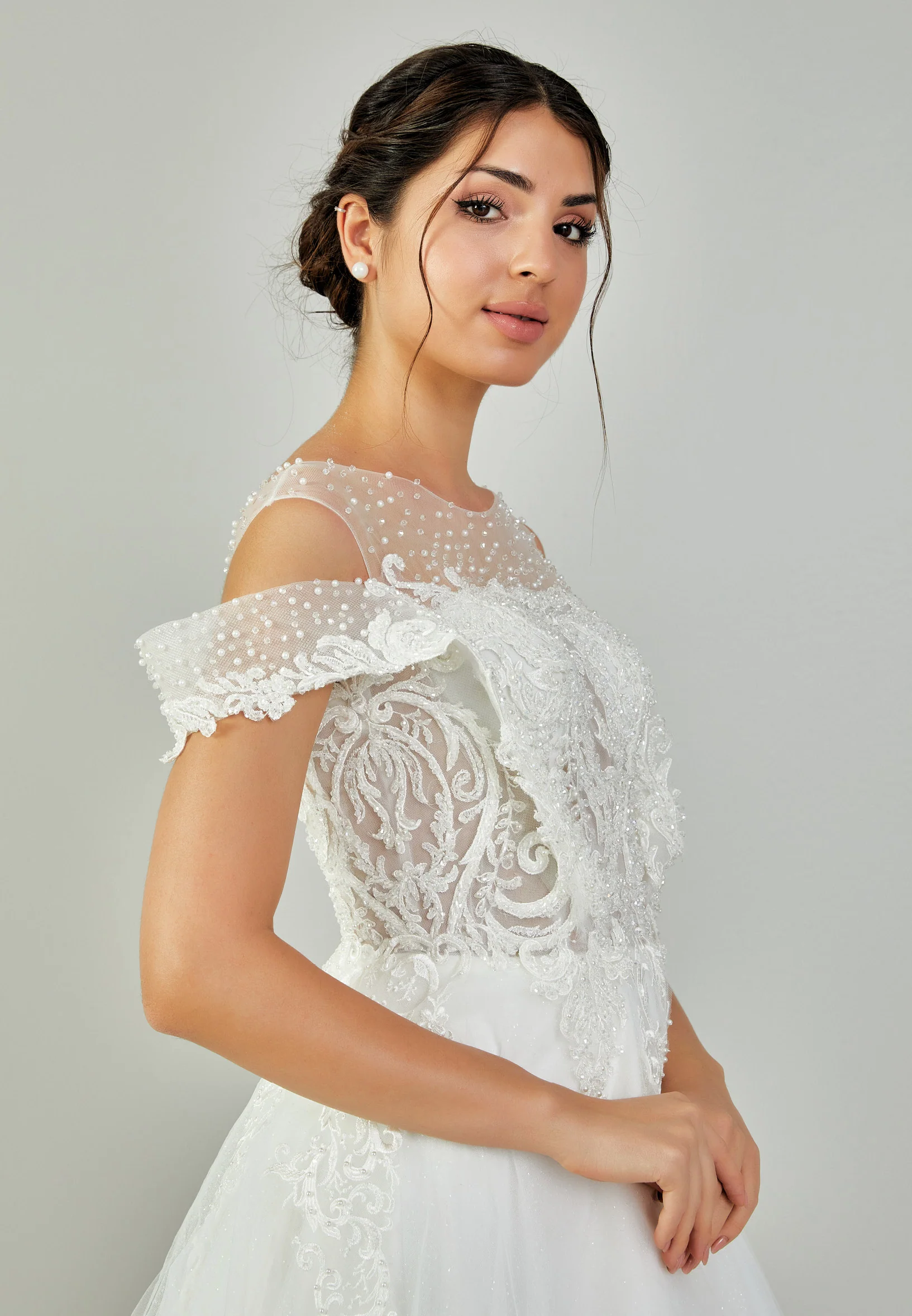 Off Shoulder Maxi Tulle Regular Wedding Dress nor2014 - Image 2