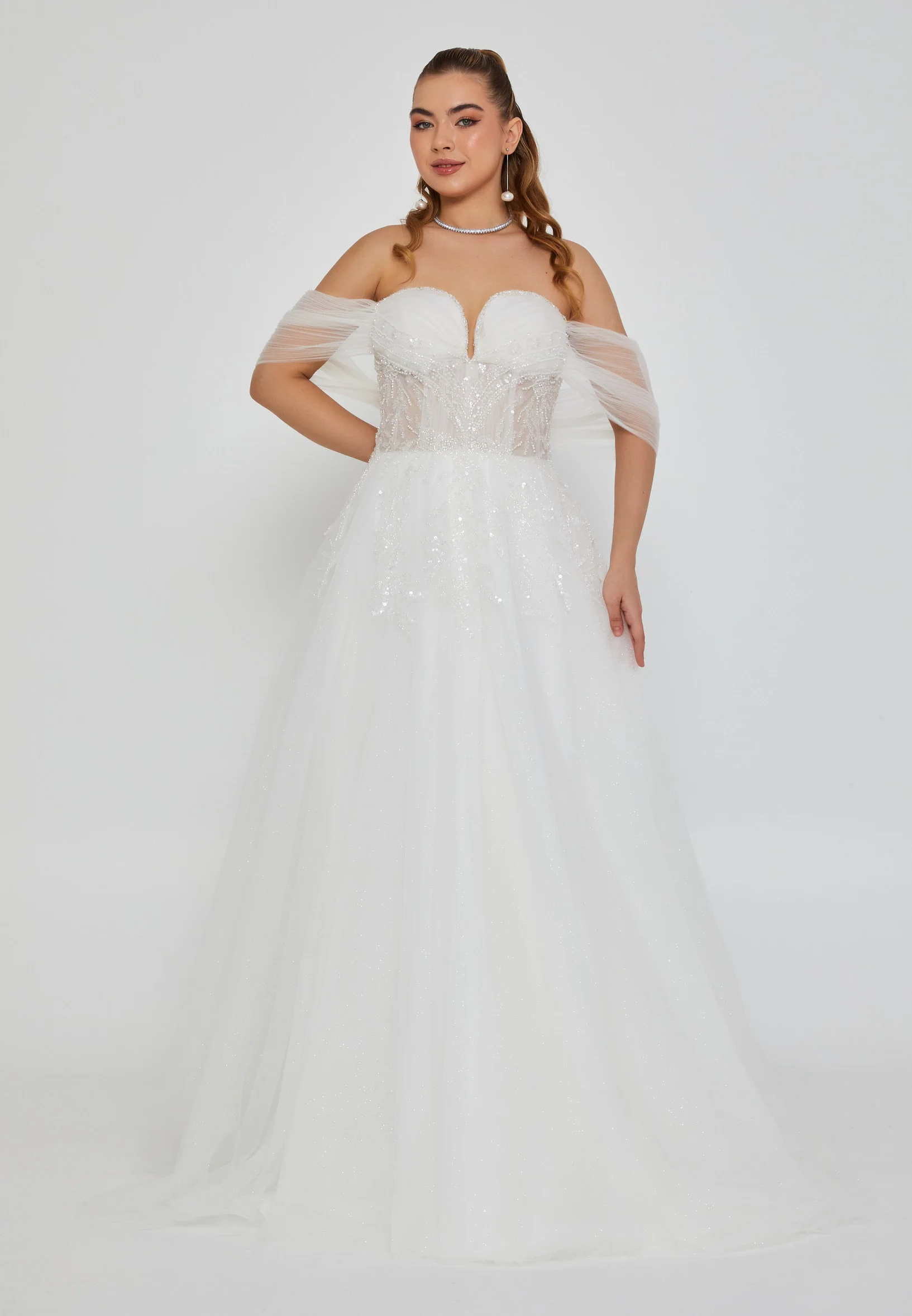 Off Shoulder Maxi Tulle Regular Wedding Dress nor2024
