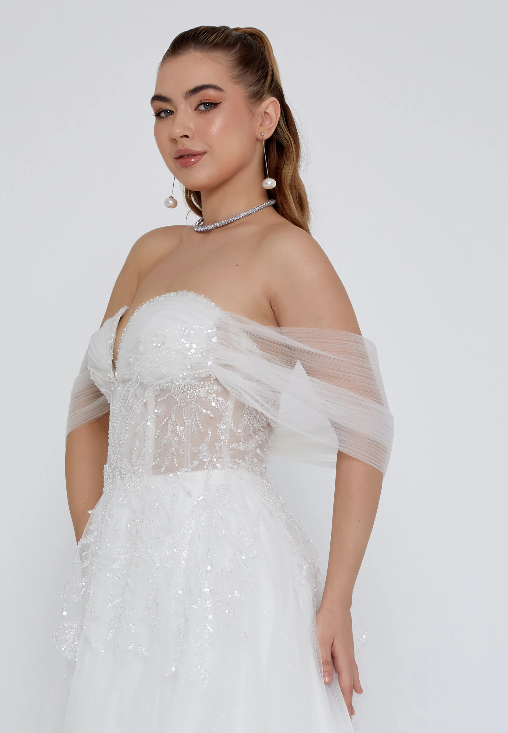 Off Shoulder Maxi Tulle Regular Wedding Dress nor2024 - Image 2