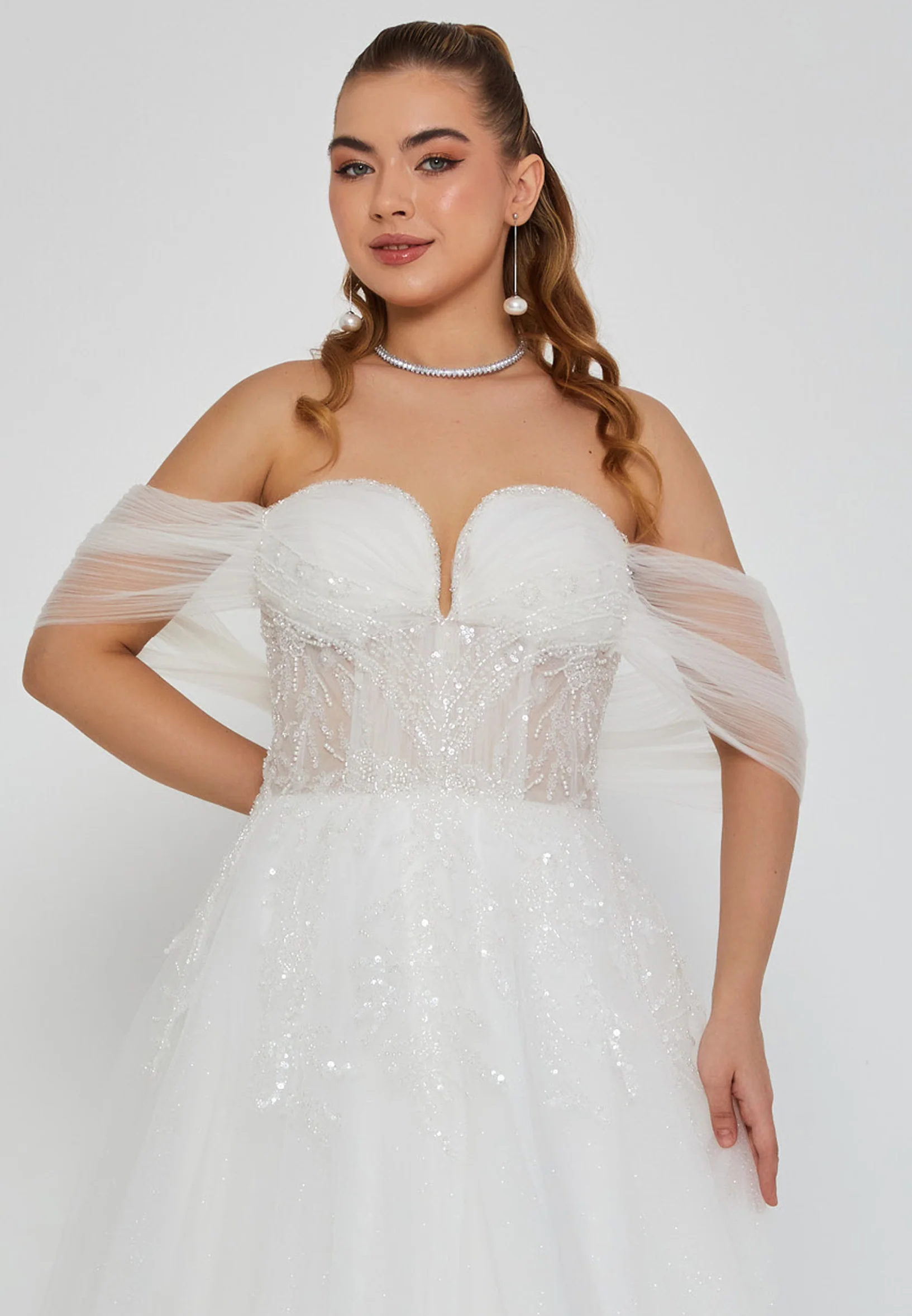 Off Shoulder Maxi Tulle Regular Wedding Dress nor2024 - Image 6