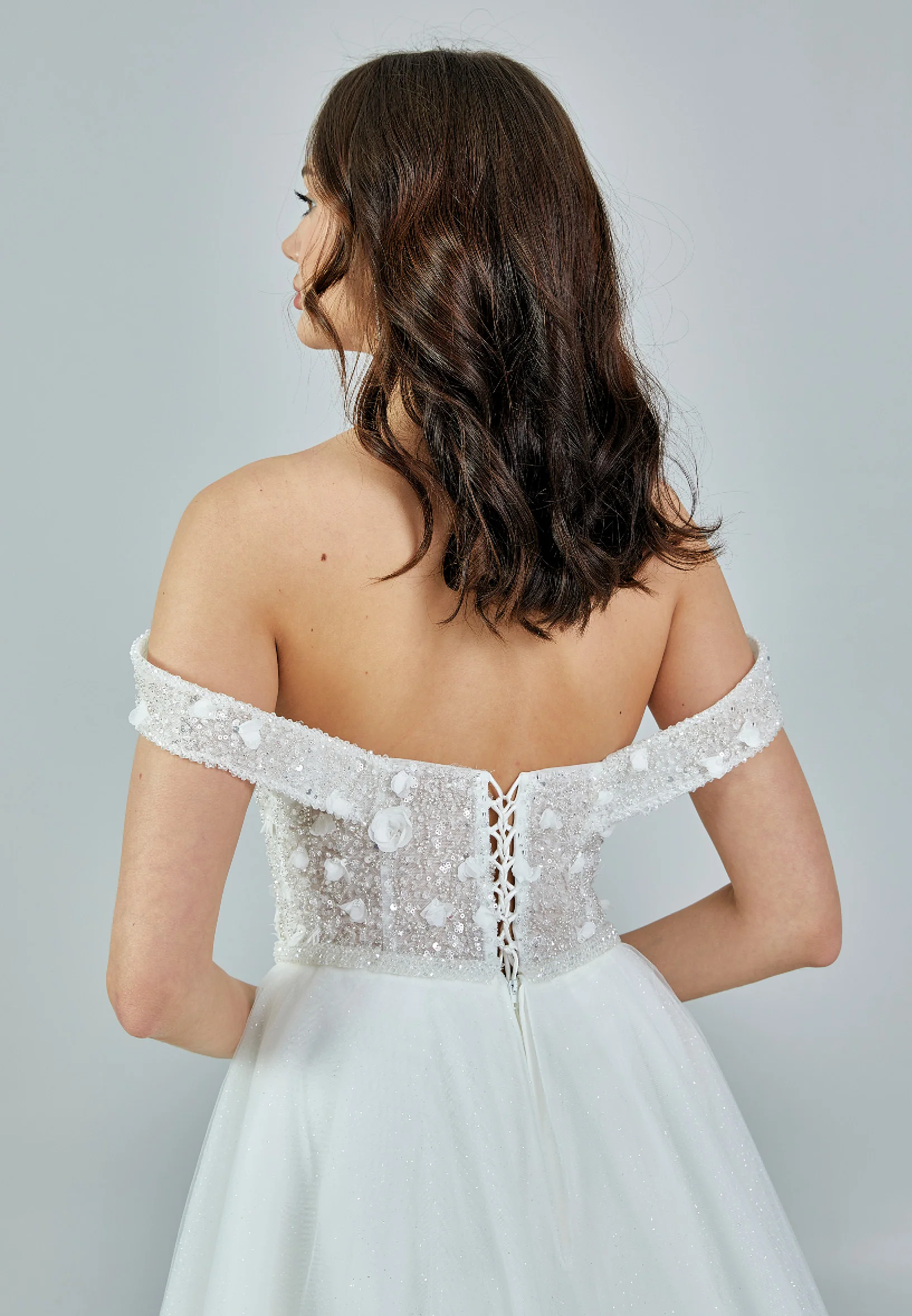 Off Shoulder Maxi Tulle Regular Wedding Dress nor417 - Image 3