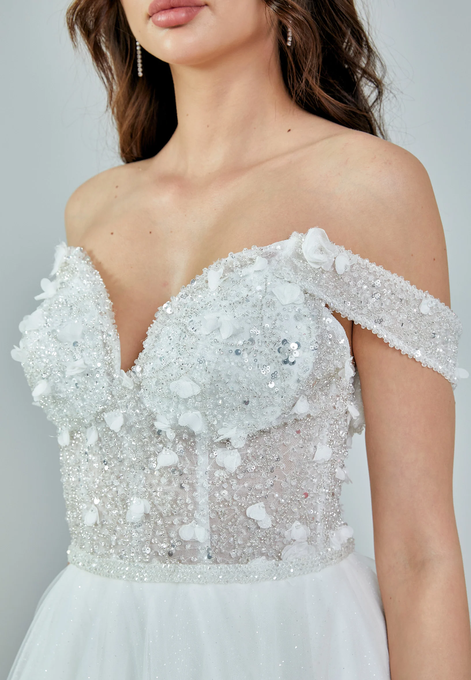 Off Shoulder Maxi Tulle Regular Wedding Dress nor417 - Image 4
