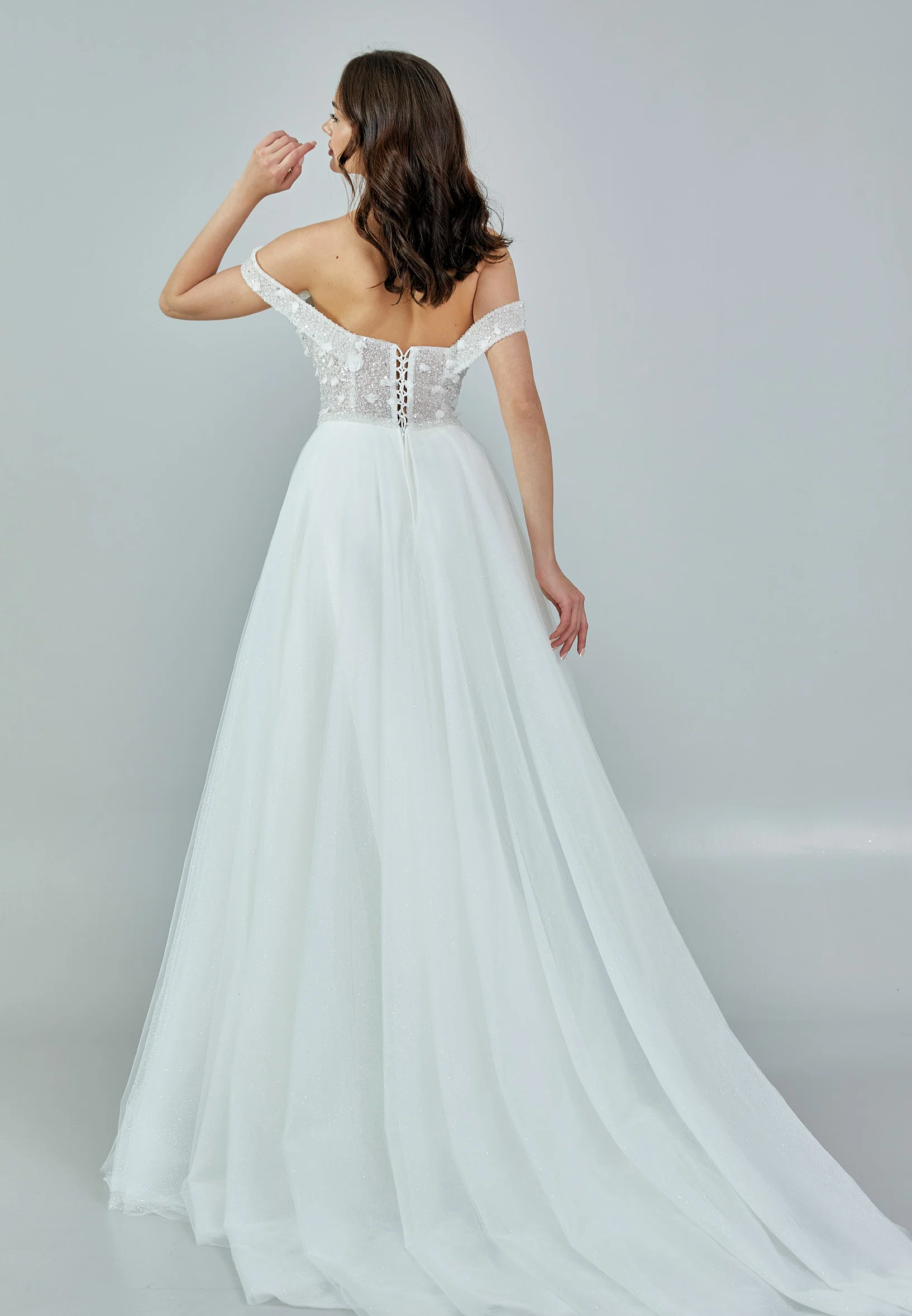 Off Shoulder Maxi Tulle Regular Wedding Dress nor417 - Image 5
