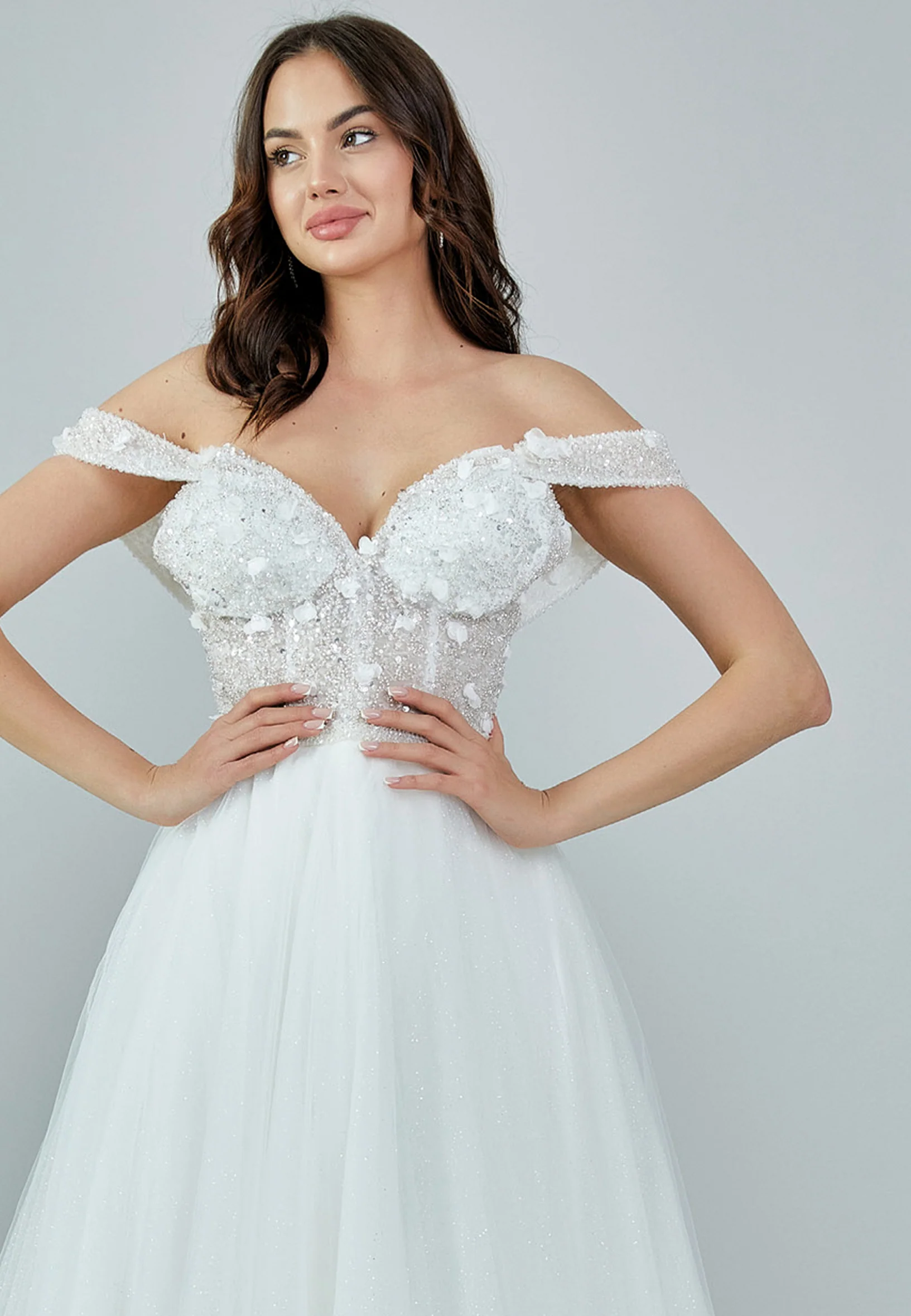 Off Shoulder Maxi Tulle Regular Wedding Dress nor417 - Image 7