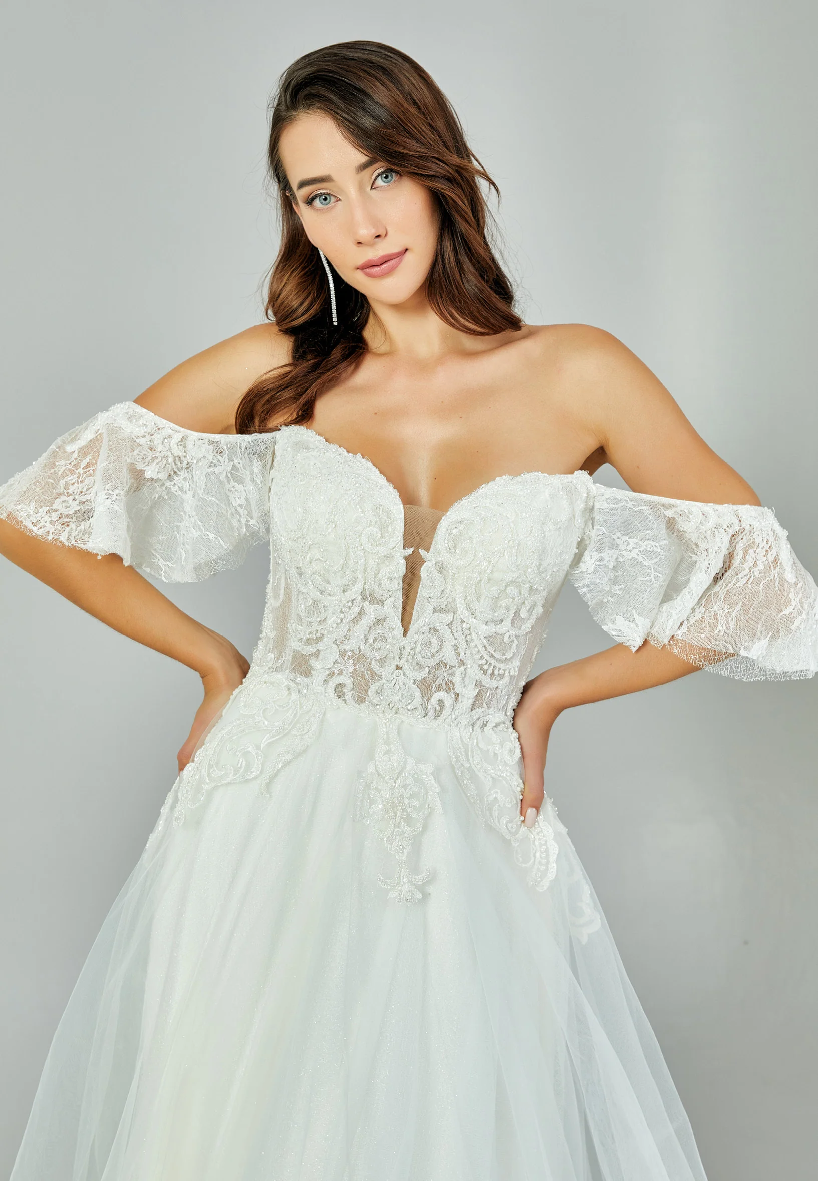 Off Shoulder Maxi Tulle Regular Wedding Dress rlb1229 - Image 2