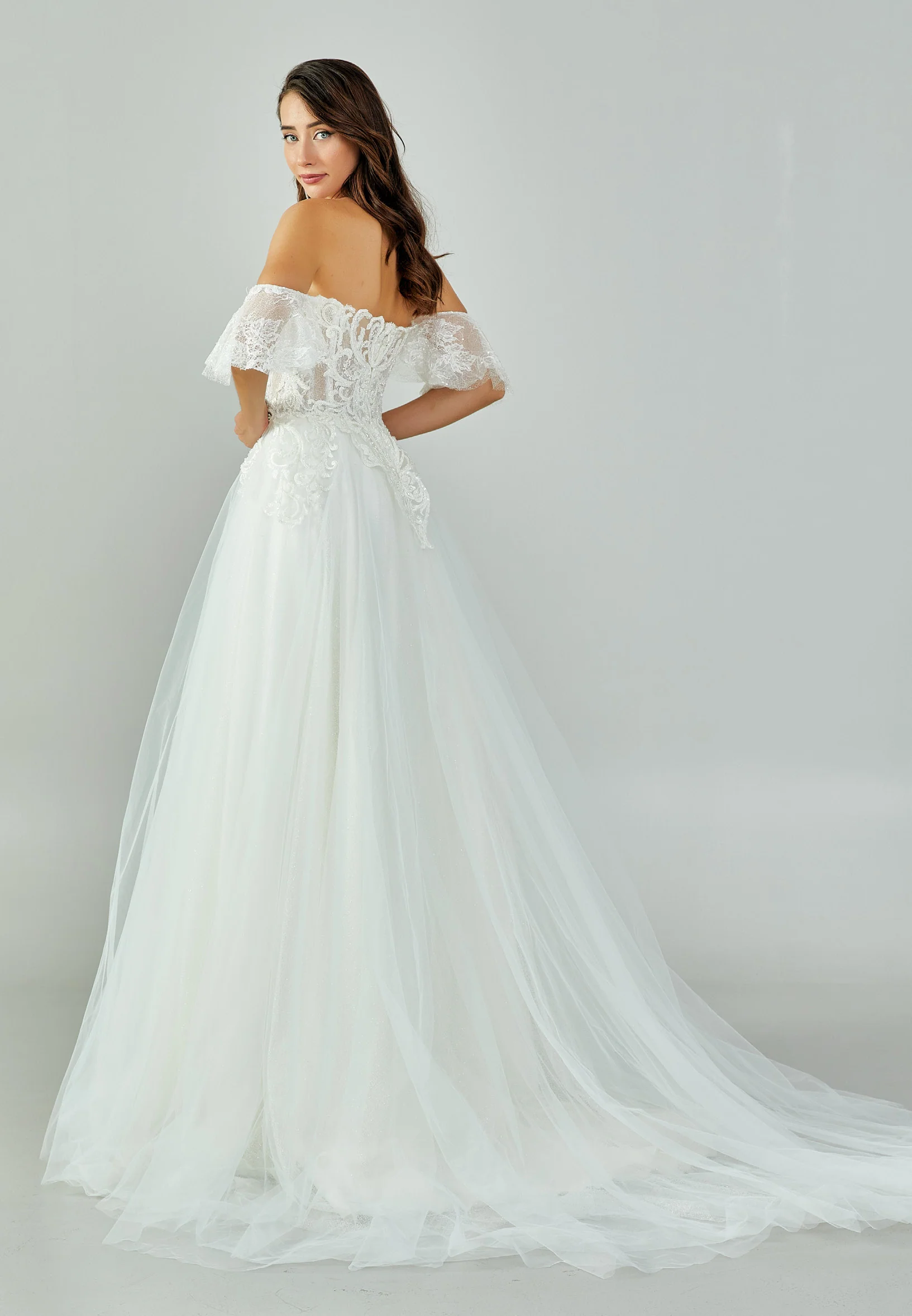 Off Shoulder Maxi Tulle Regular Wedding Dress rlb1229 - Image 3