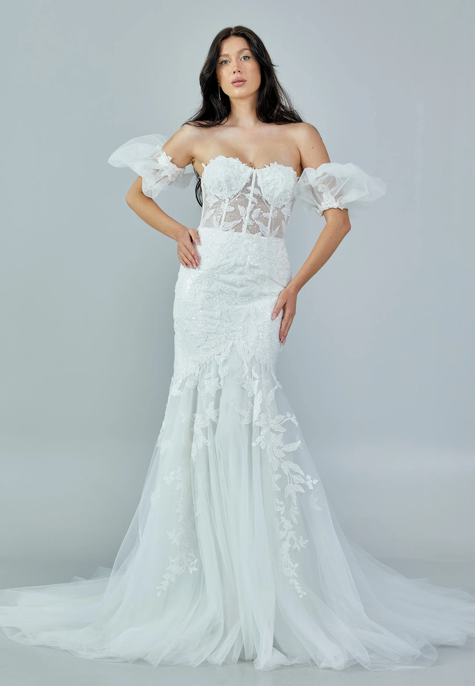 Off Shoulder Maxi Tulle Regular Wedding Dress rlb1651