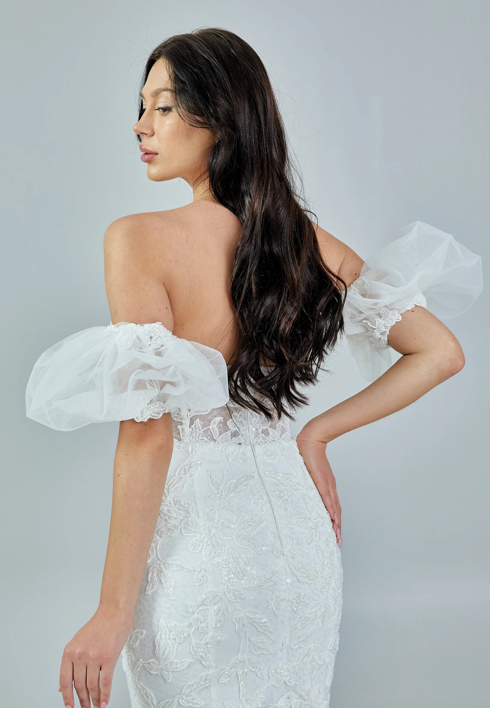Off Shoulder Maxi Tulle Regular Wedding Dress rlb1651 - Image 3