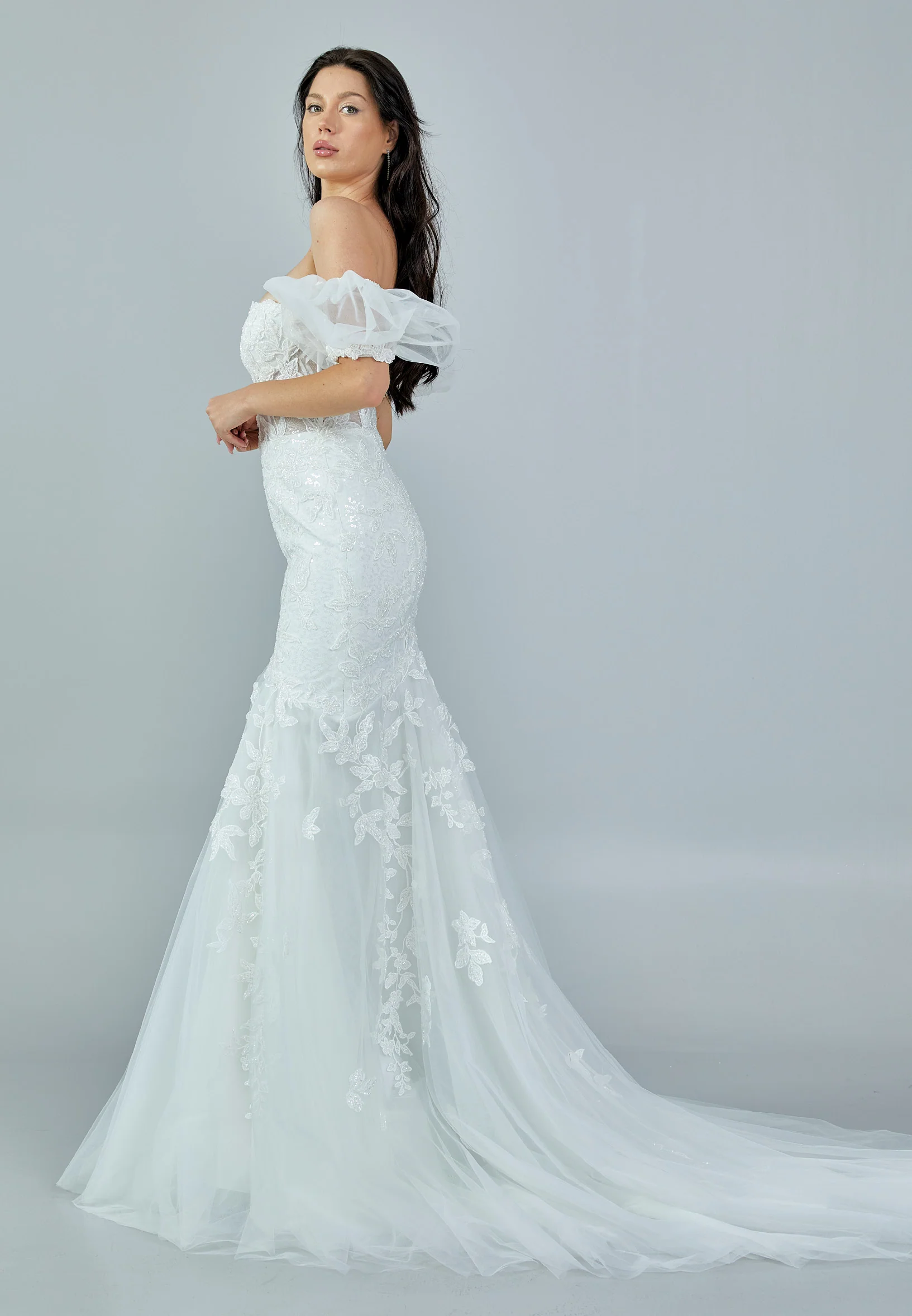 Off Shoulder Maxi Tulle Regular Wedding Dress rlb1651 - Image 6