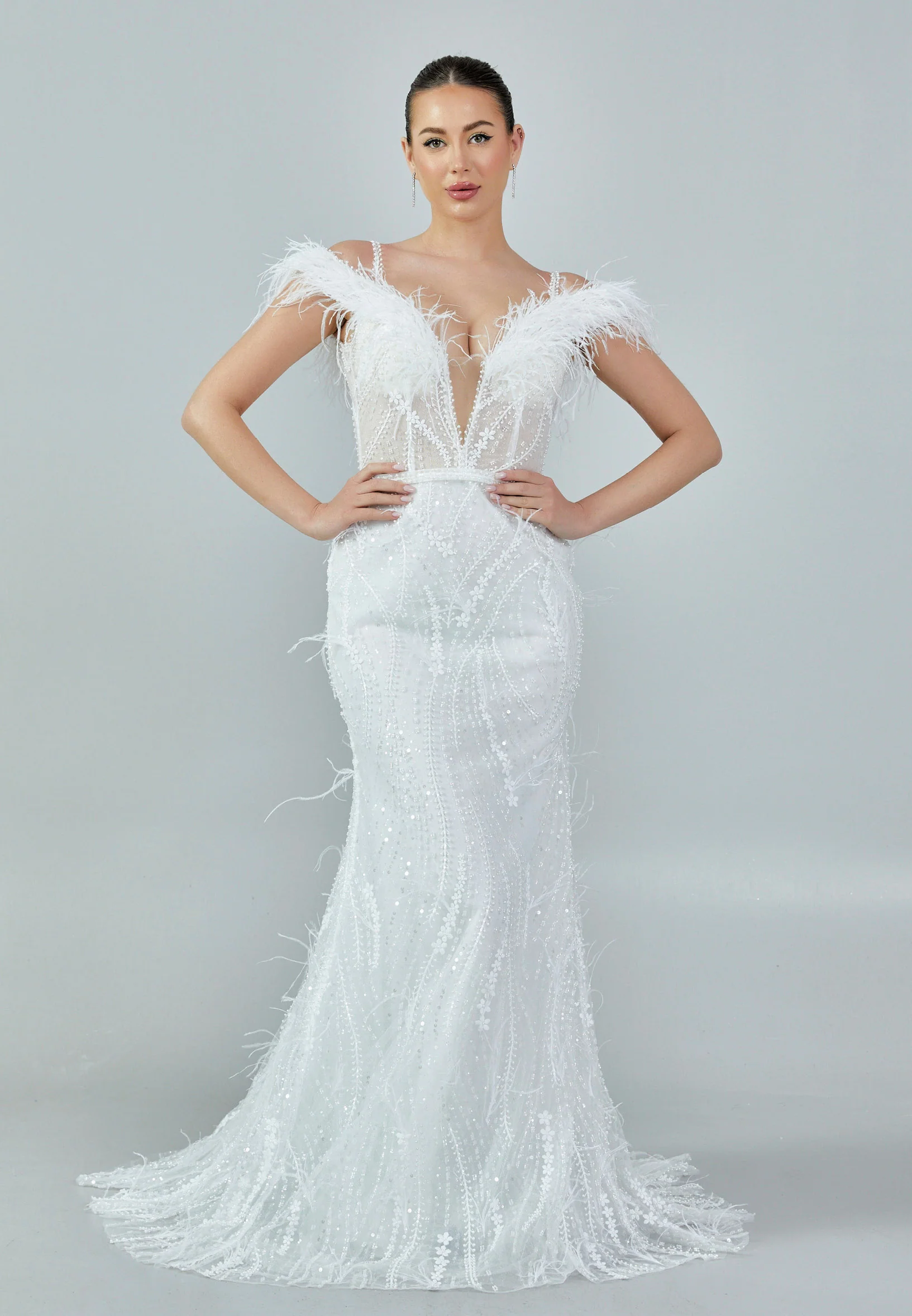 Off Shoulder Maxi Tulle Regular Wedding Dress rlb1690