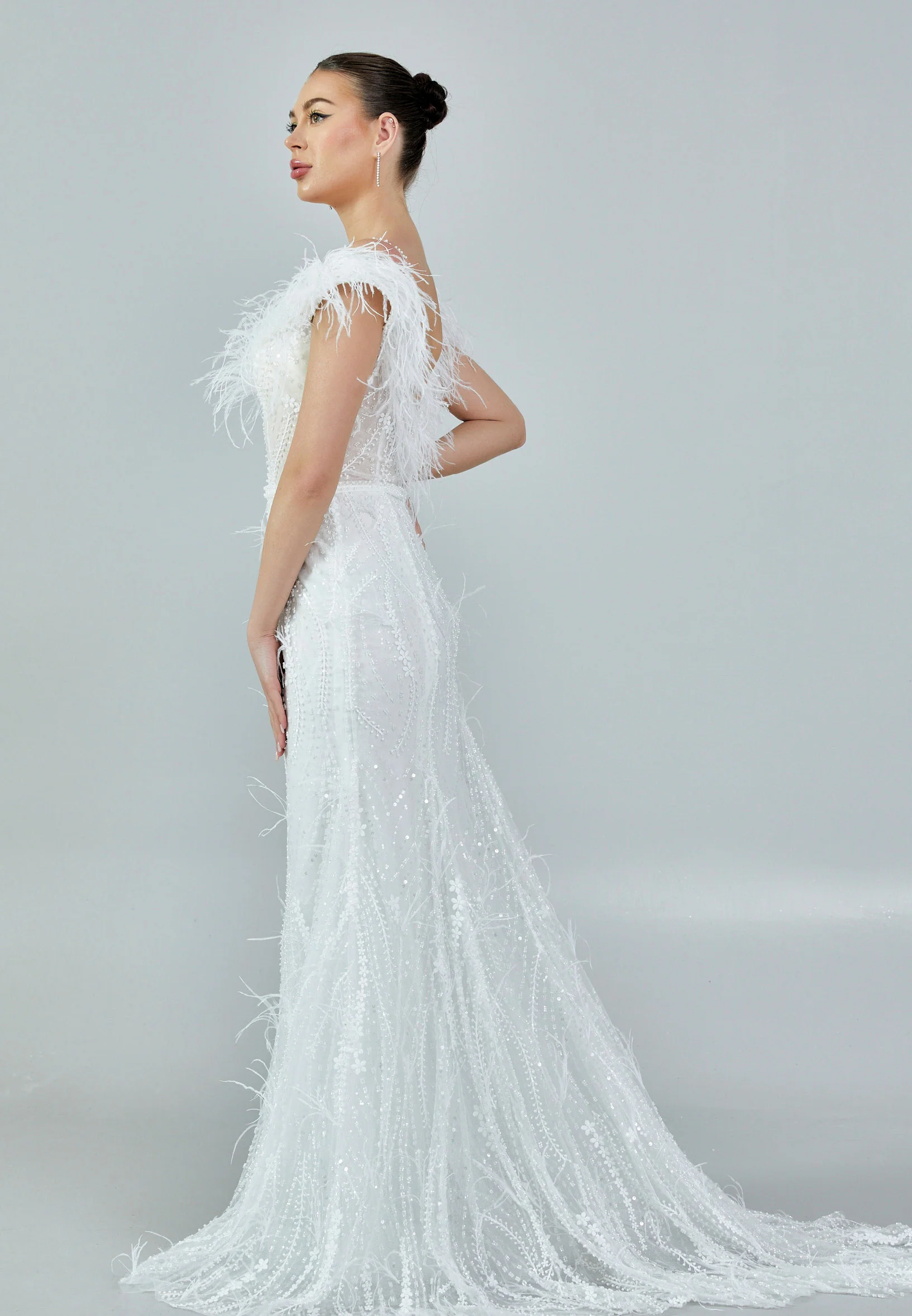 Off Shoulder Maxi Tulle Regular Wedding Dress rlb1690 - Image 6