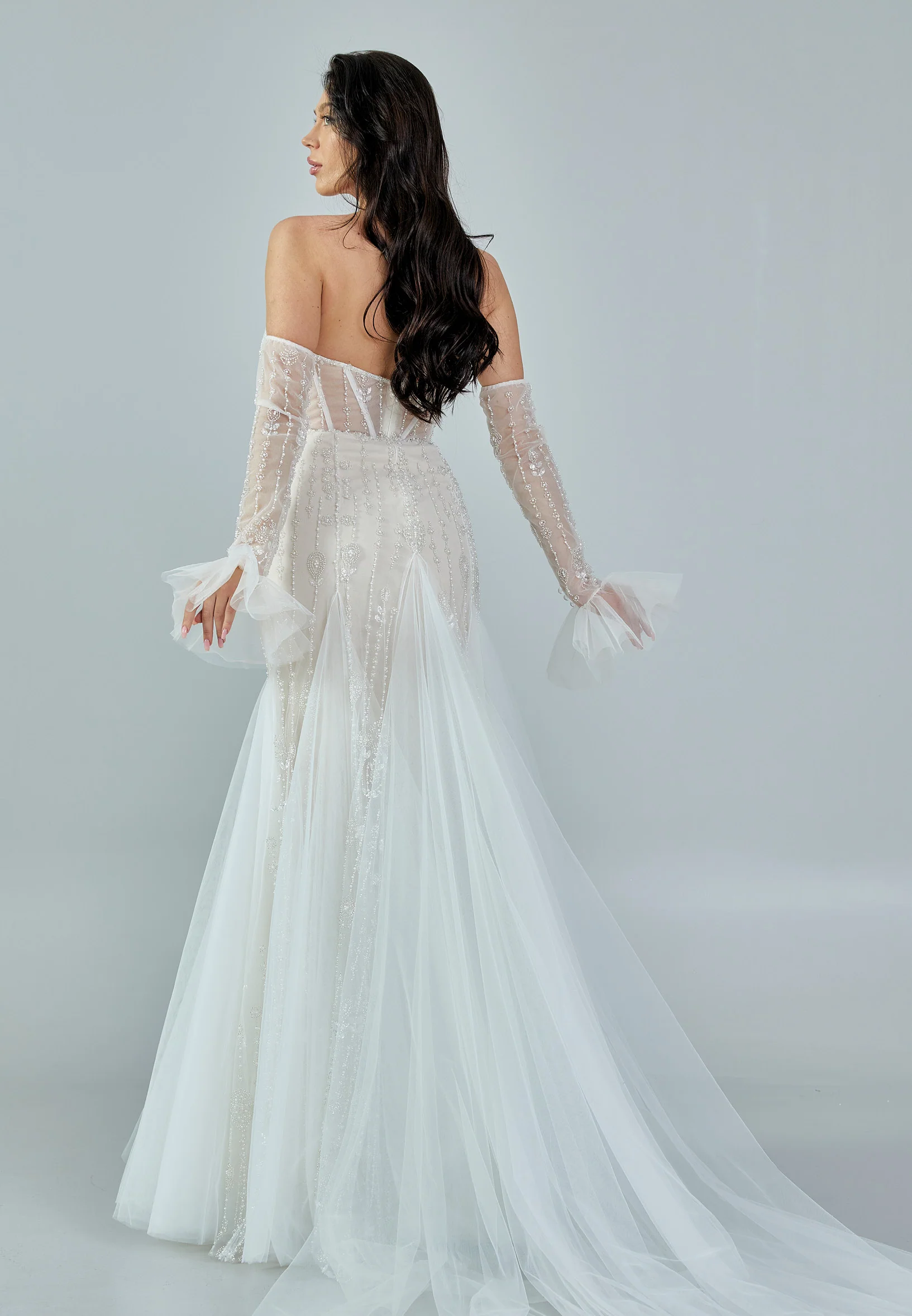 Off Shoulder Maxi Tulle Regular Wedding Dress rlb1712 - Image 5