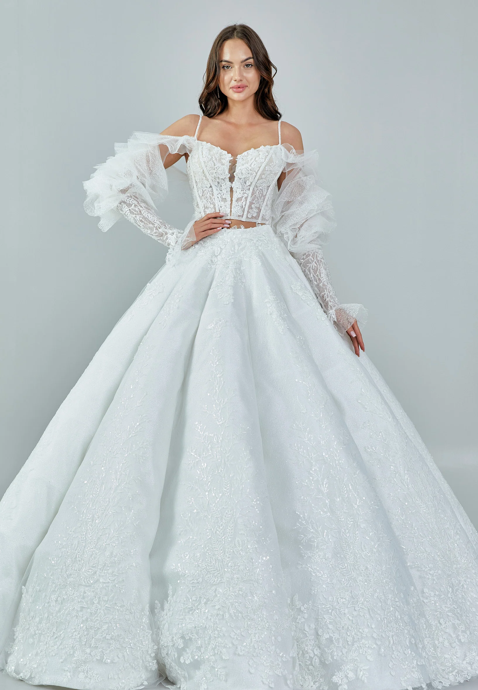 Off Shoulder Maxi Tulle Regular Wedding Dress rlb1726