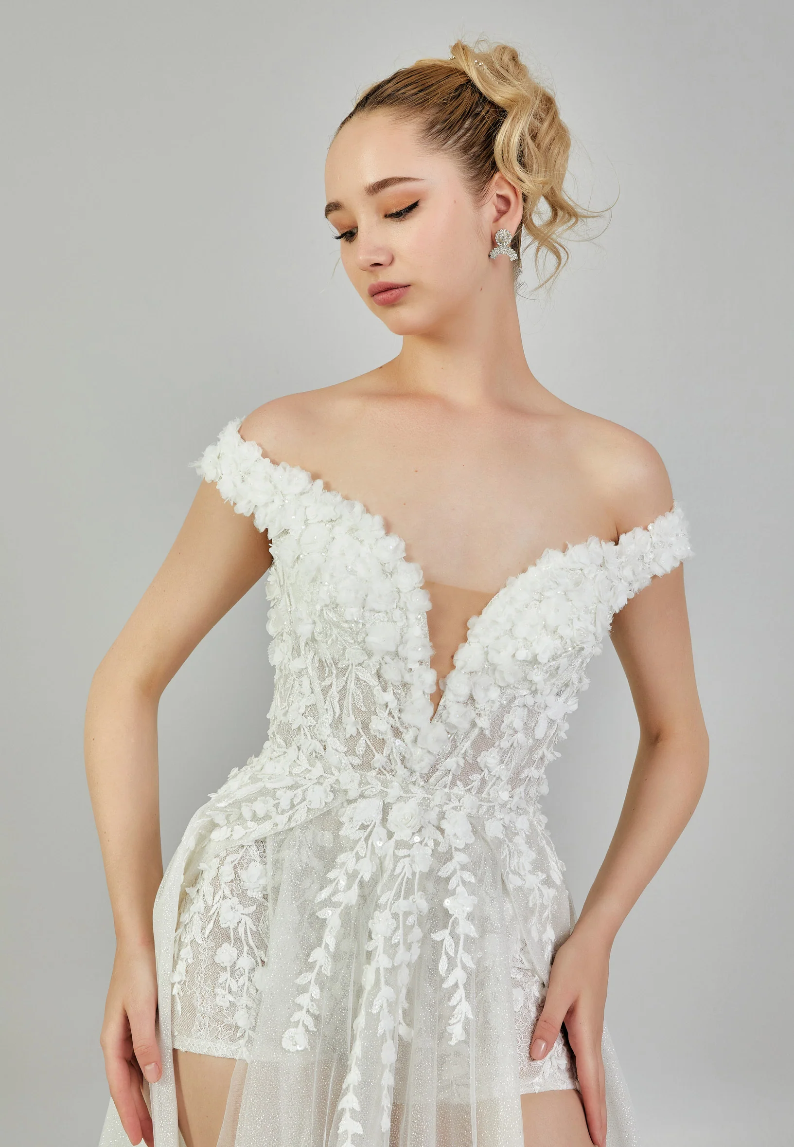 Off Shoulder Maxi Tulle Regular Wedding Dress rlb1789 - Image 3