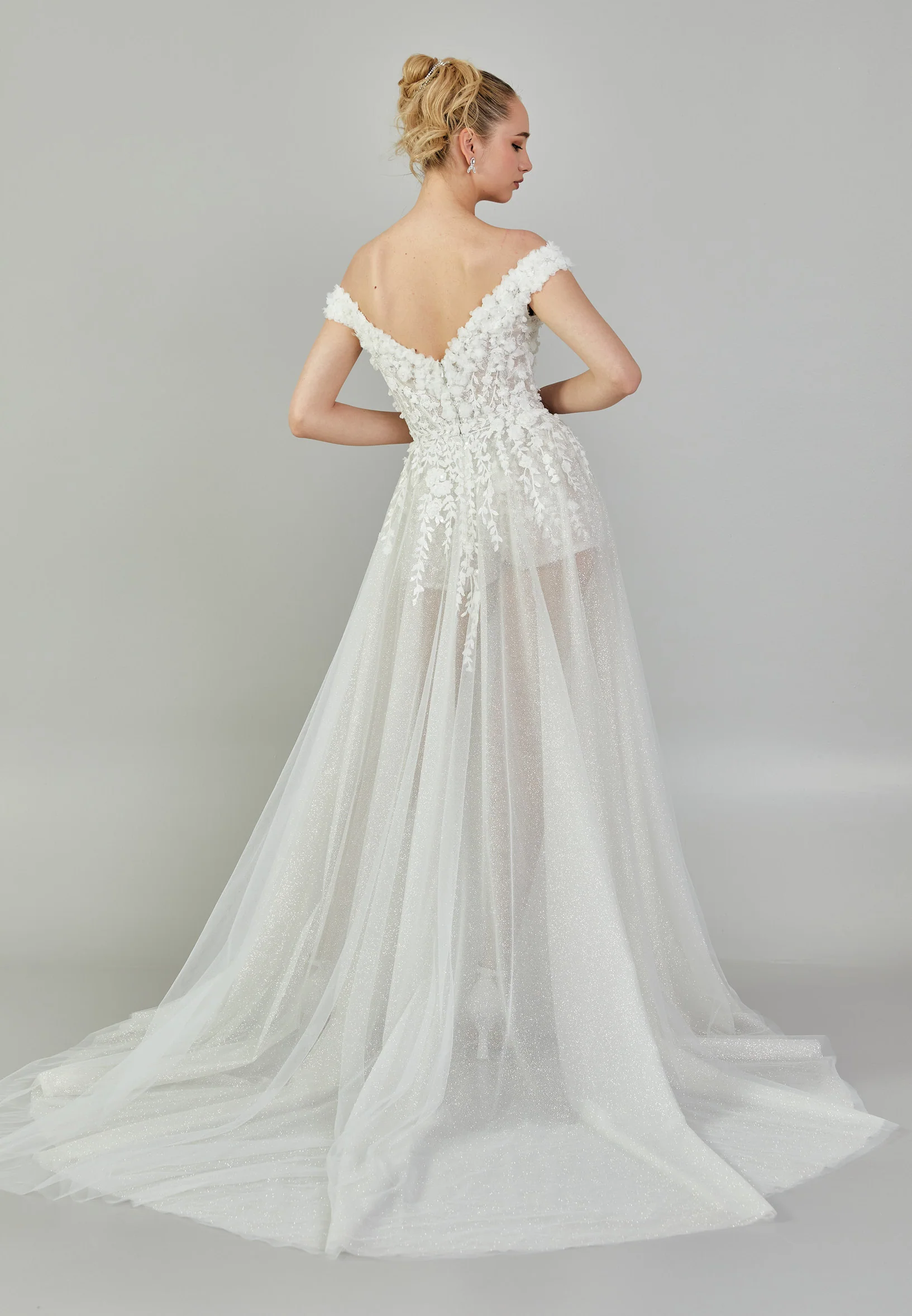 Off Shoulder Maxi Tulle Regular Wedding Dress rlb1789 - Image 5