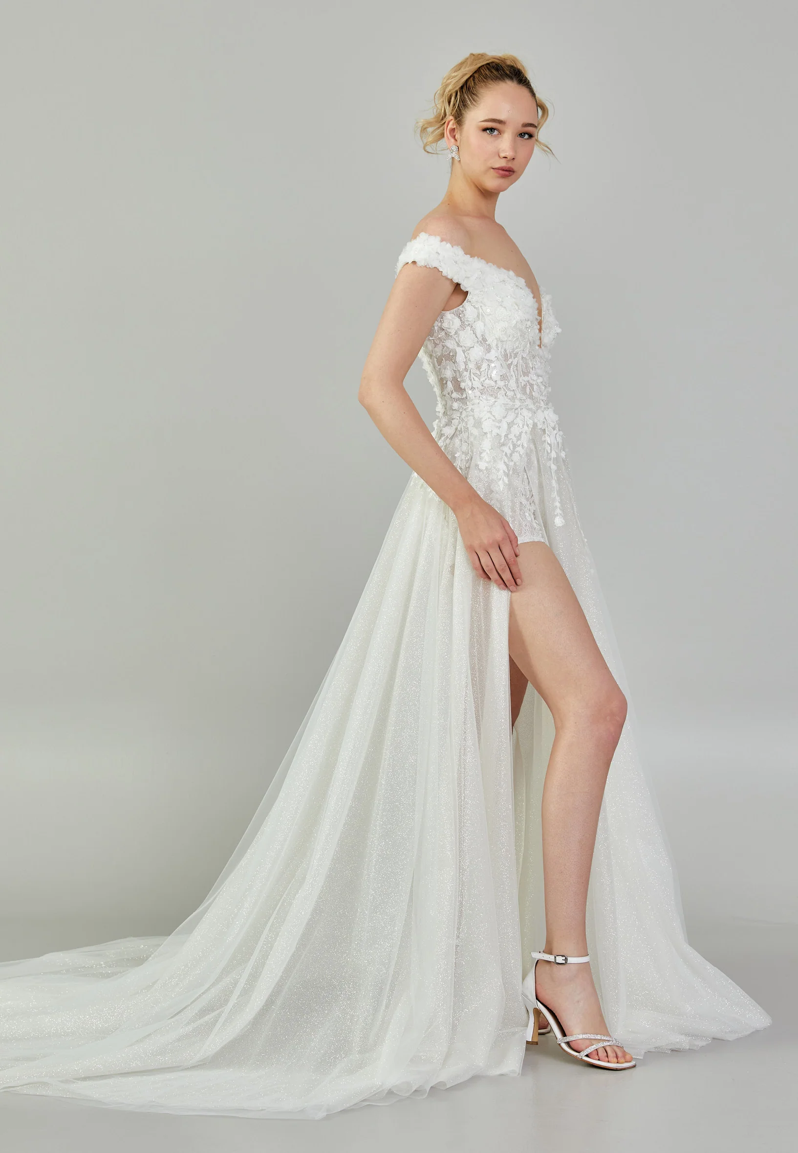 Off Shoulder Maxi Tulle Regular Wedding Dress rlb1789 - Image 6