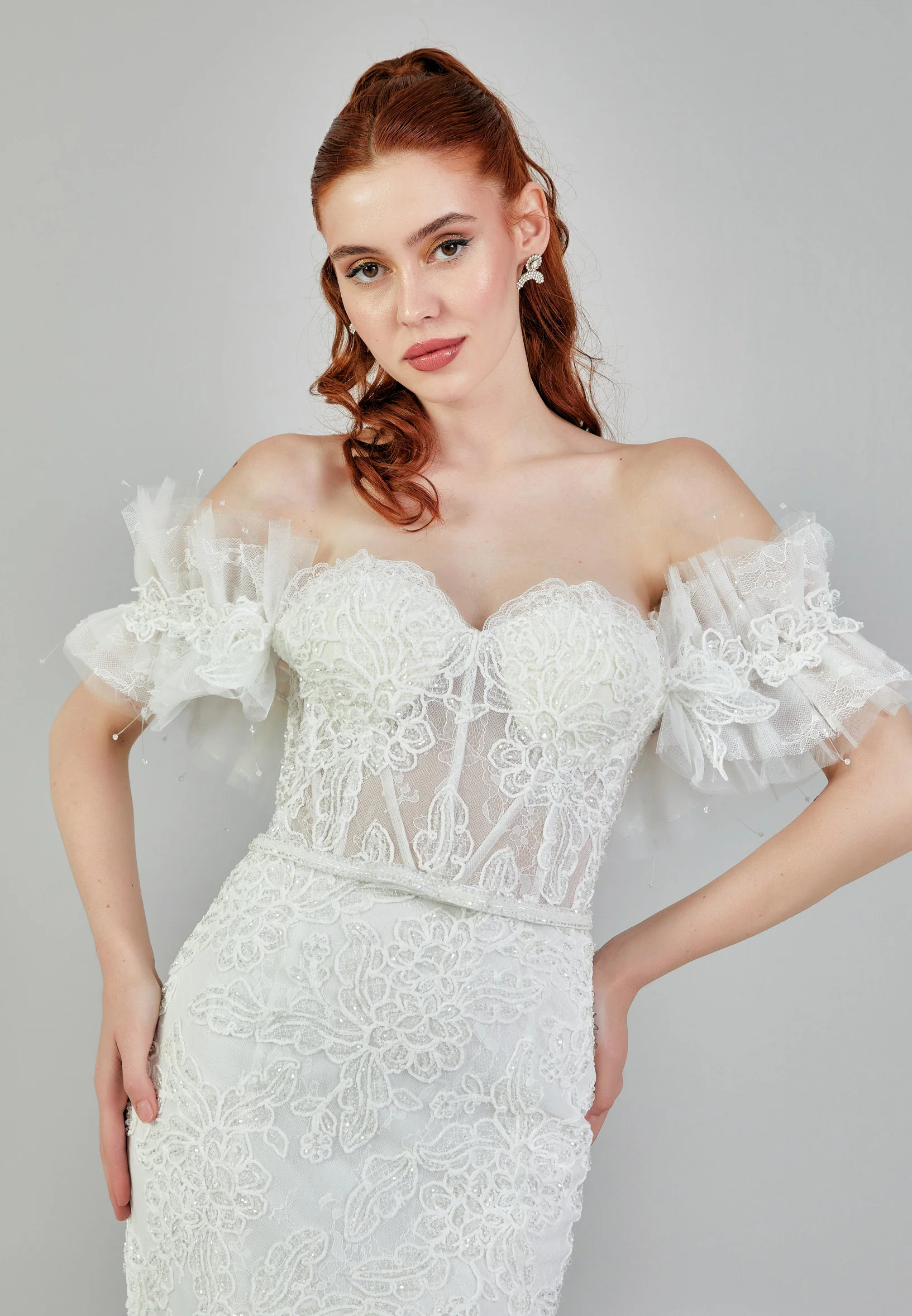 Off Shoulder Maxi Tulle Regular Wedding Dress rlb1807 - Image 4