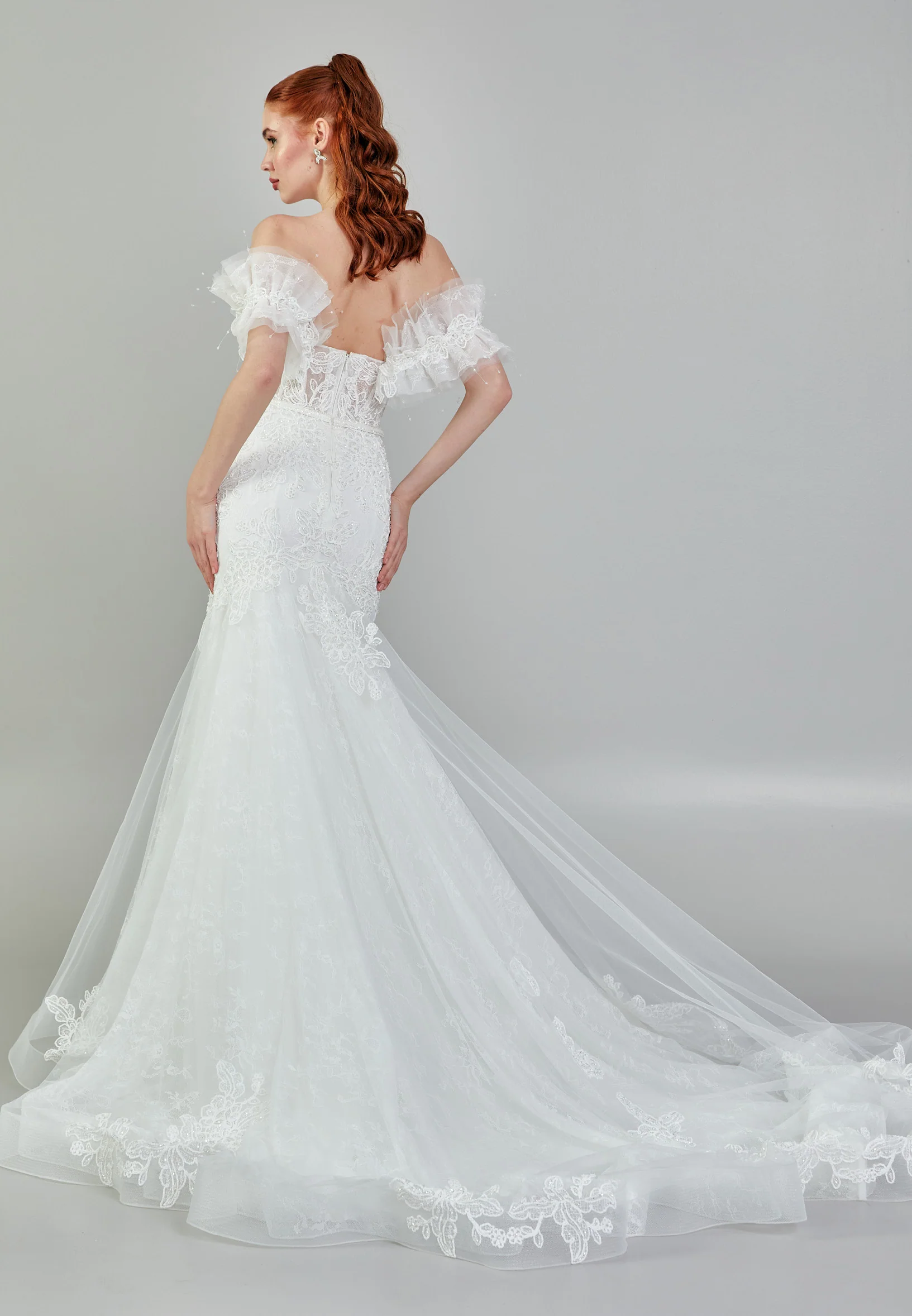 Off Shoulder Maxi Tulle Regular Wedding Dress rlb1807 - Image 6