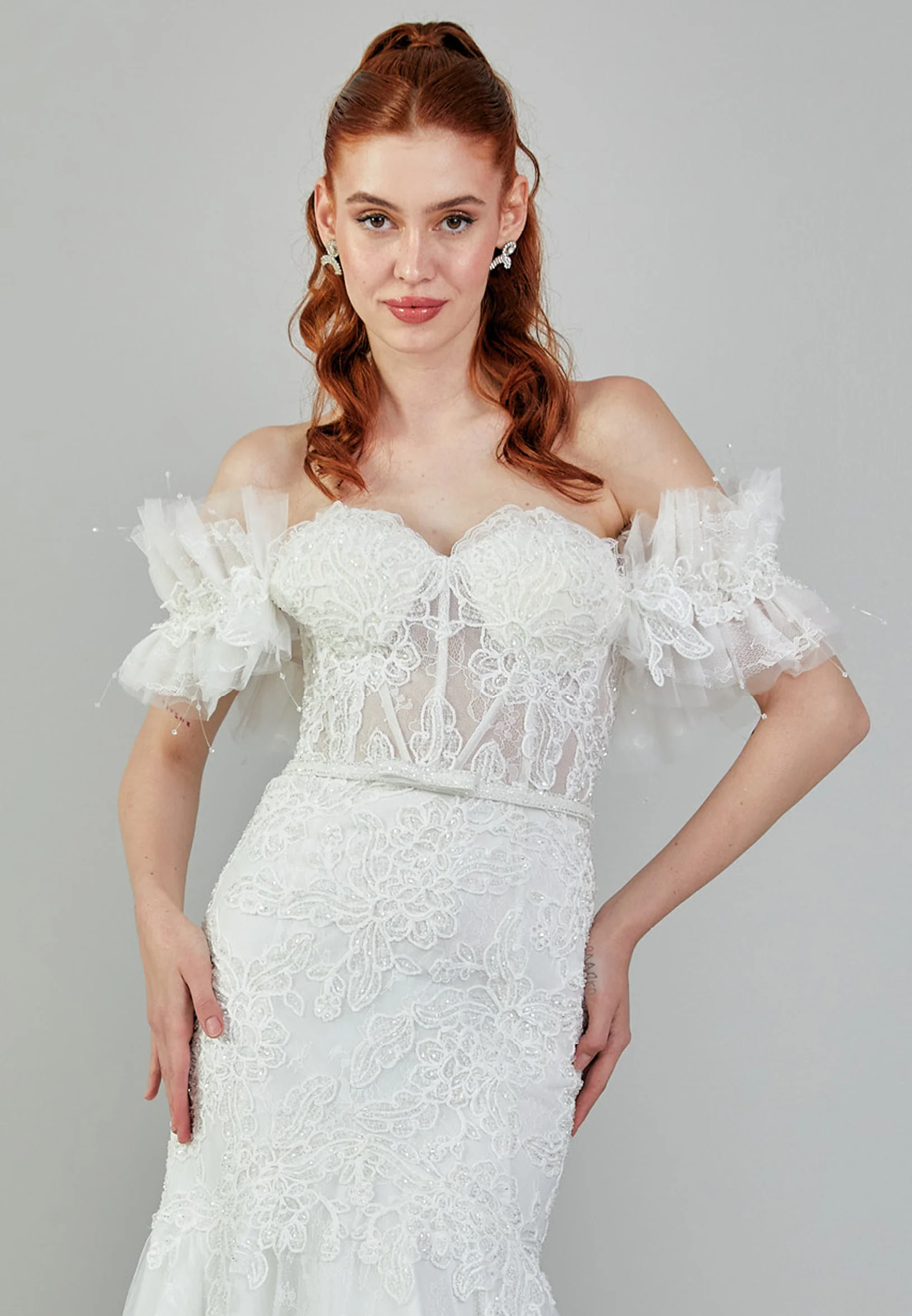 Off Shoulder Maxi Tulle Regular Wedding Dress rlb1807 - Image 8