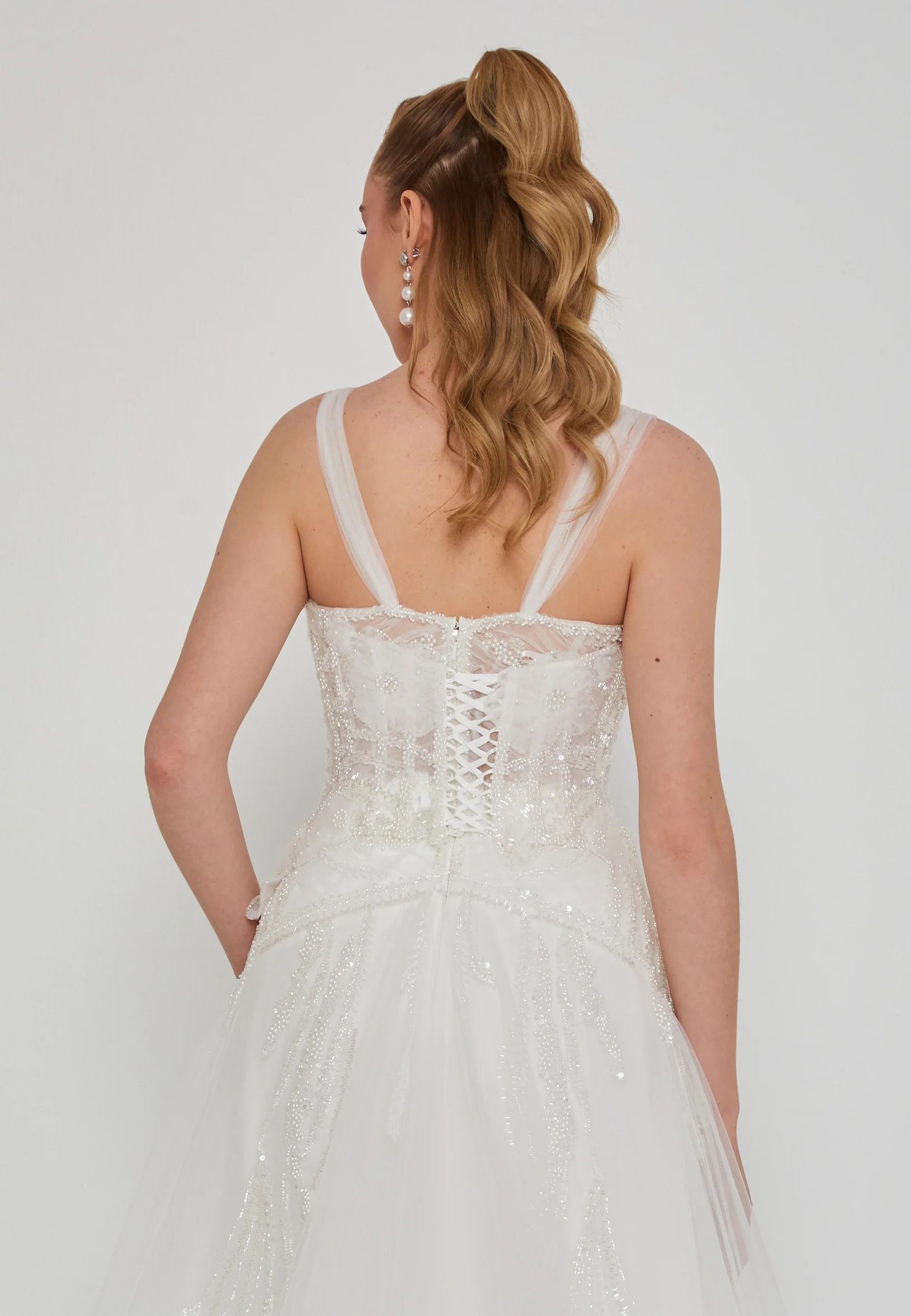 Off Shoulder Maxi Tulle Regular Wedding Dress rlb1948 - Image 3
