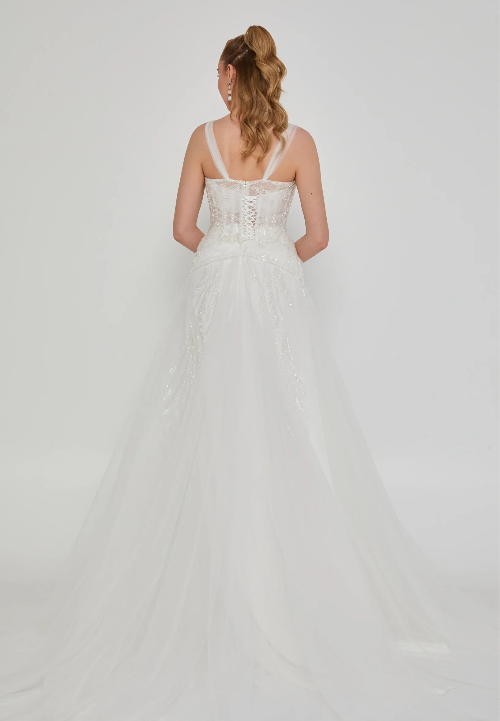Off Shoulder Maxi Tulle Regular Wedding Dress rlb1948 - Image 4