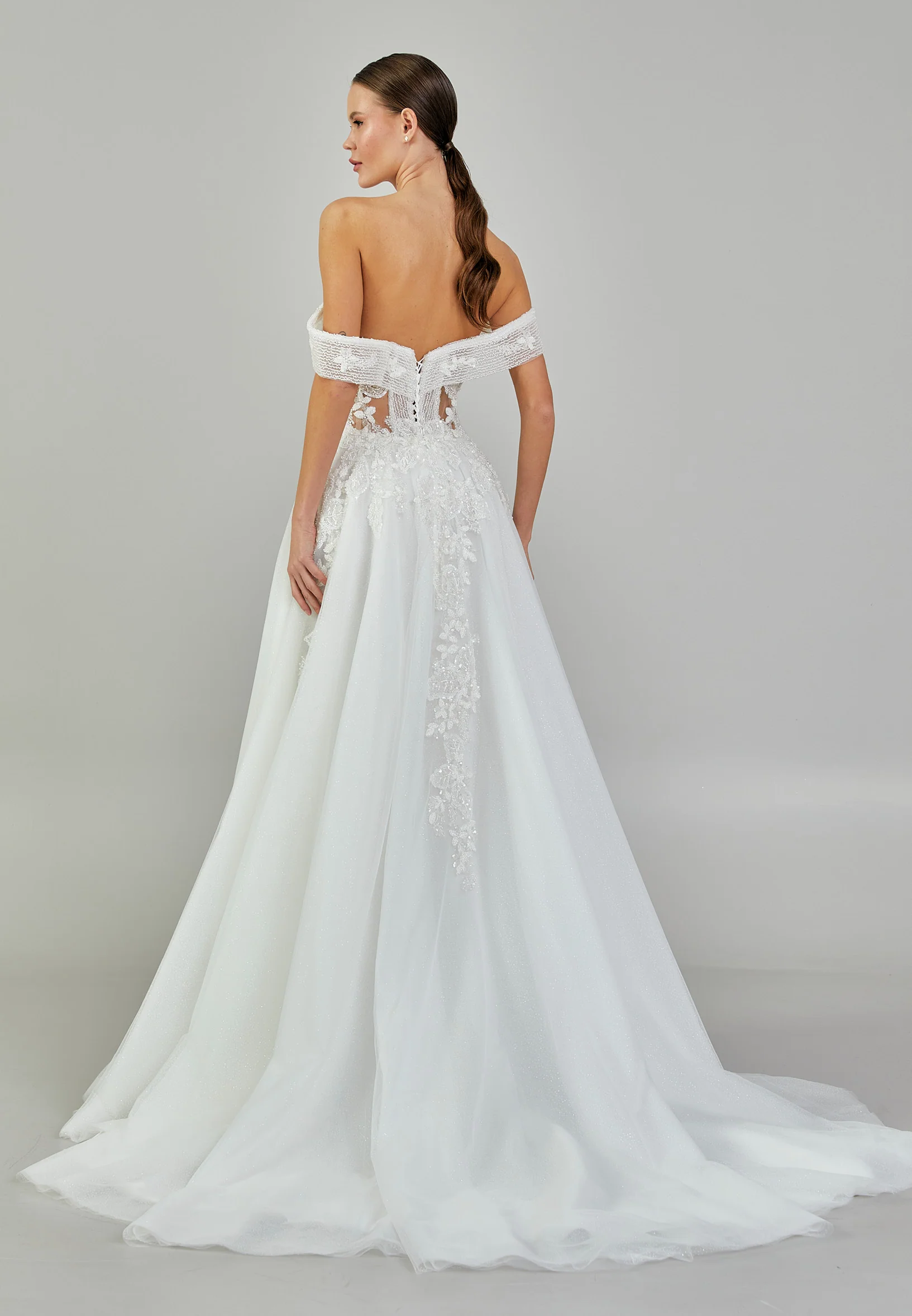 Off Shoulder Maxi Tulle Regular Wedding Dress vkr2020 - Image 5