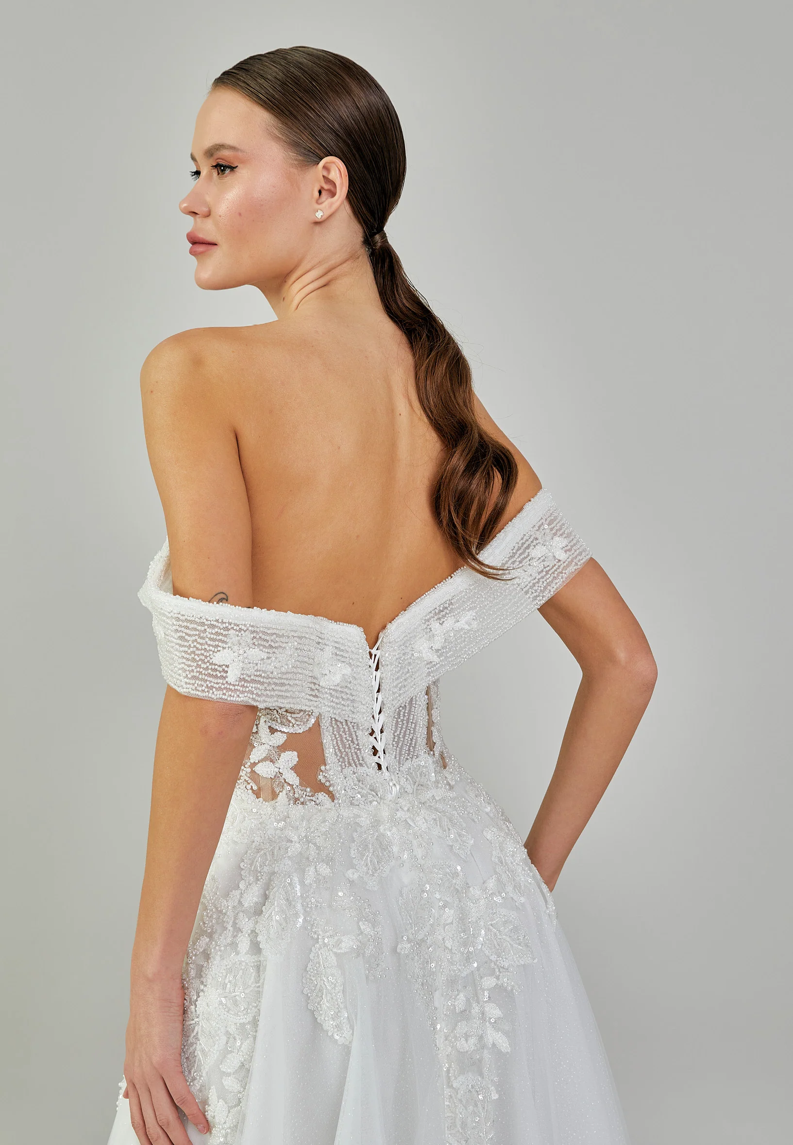 Off Shoulder Maxi Tulle Regular Wedding Dress vkr2020 - Image 8