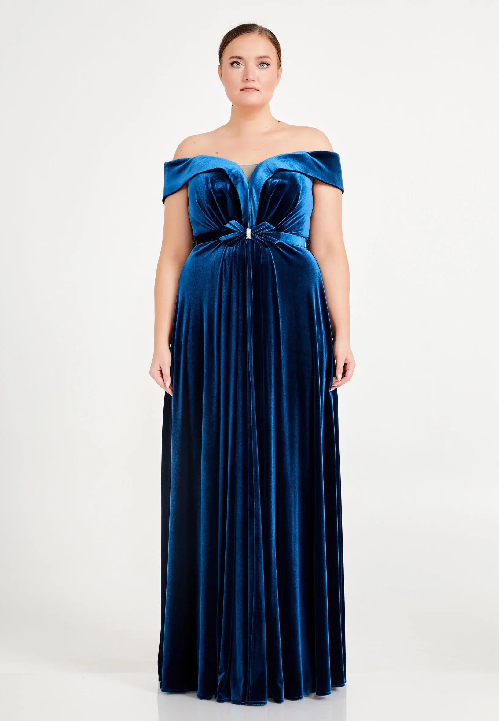 Off Shoulder Maxi Velvet Column Plus Size Evening Dress dkl679-b