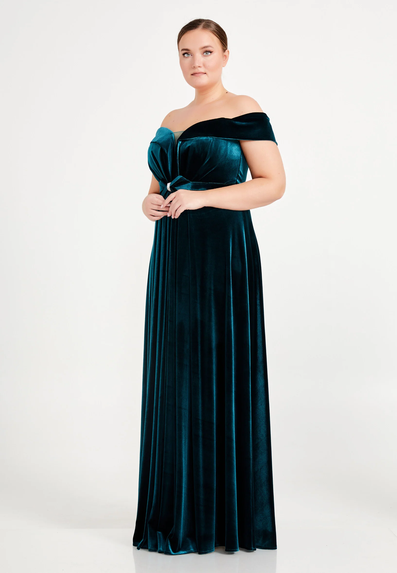 Off Shoulder Maxi Velvet Column Plus Size Evening Dress dkl679-b - Image 11