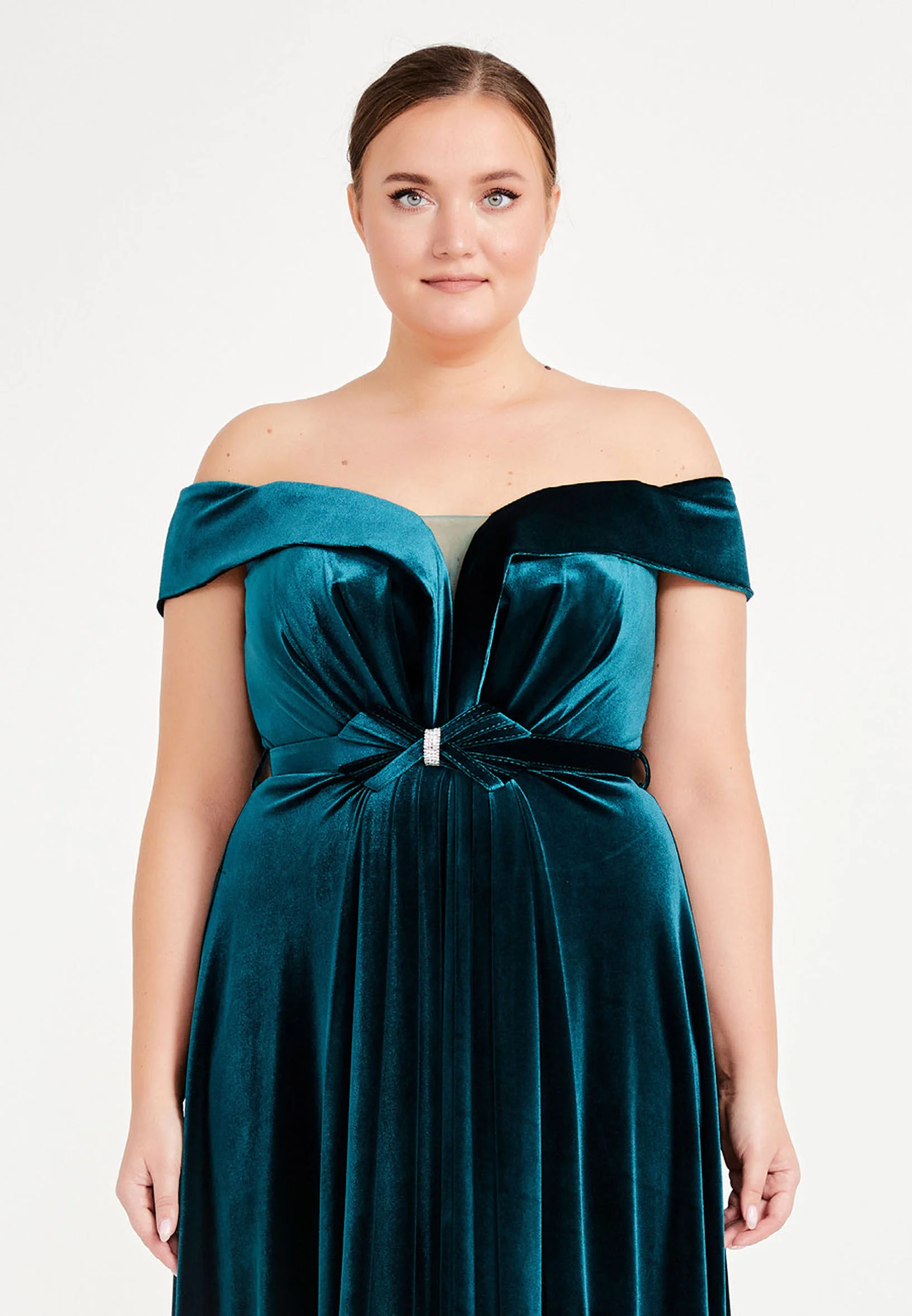 Off Shoulder Maxi Velvet Column Plus Size Evening Dress dkl679-b - Image 12