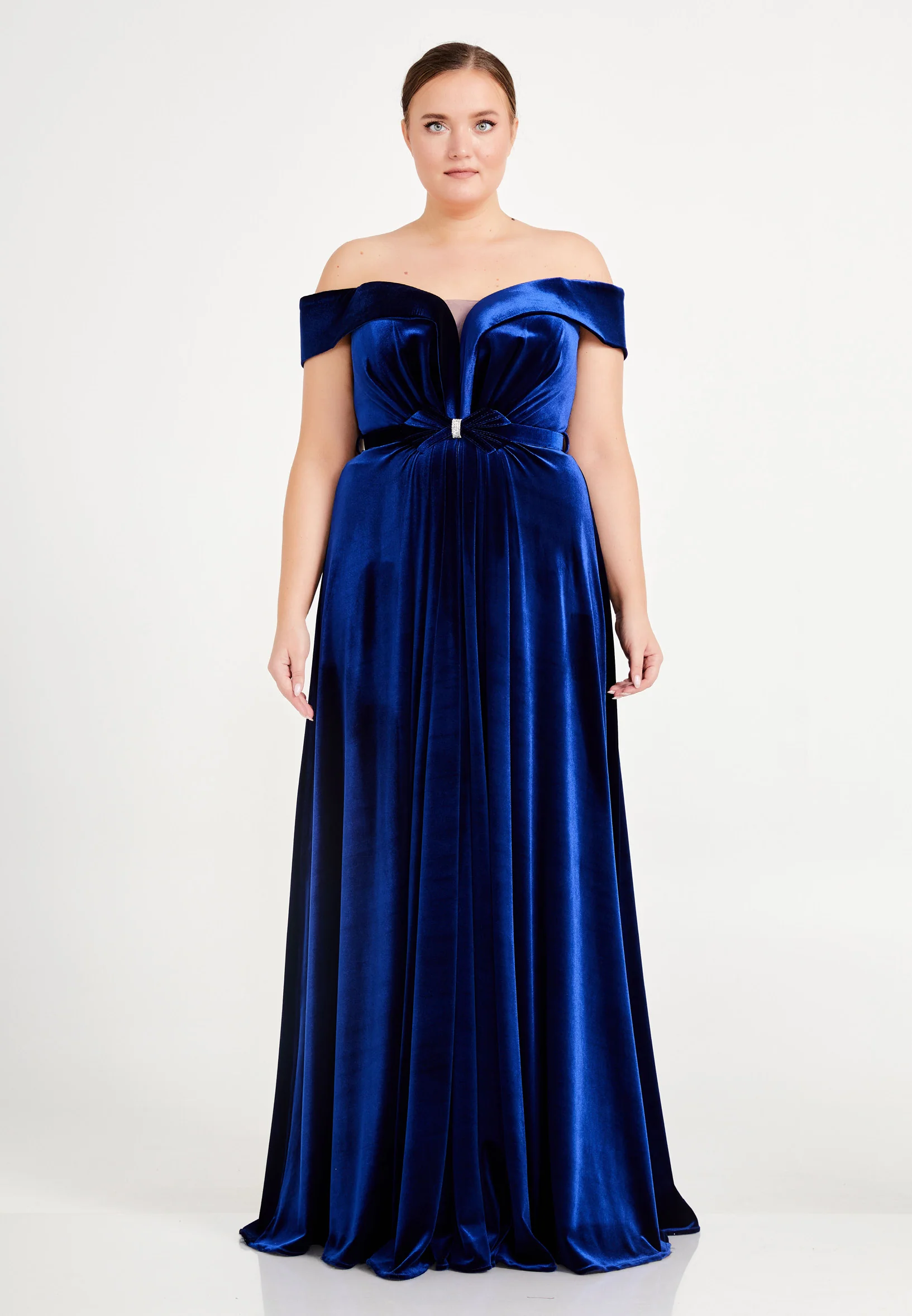 Off Shoulder Maxi Velvet Column Plus Size Evening Dress dkl679-b - Image 13