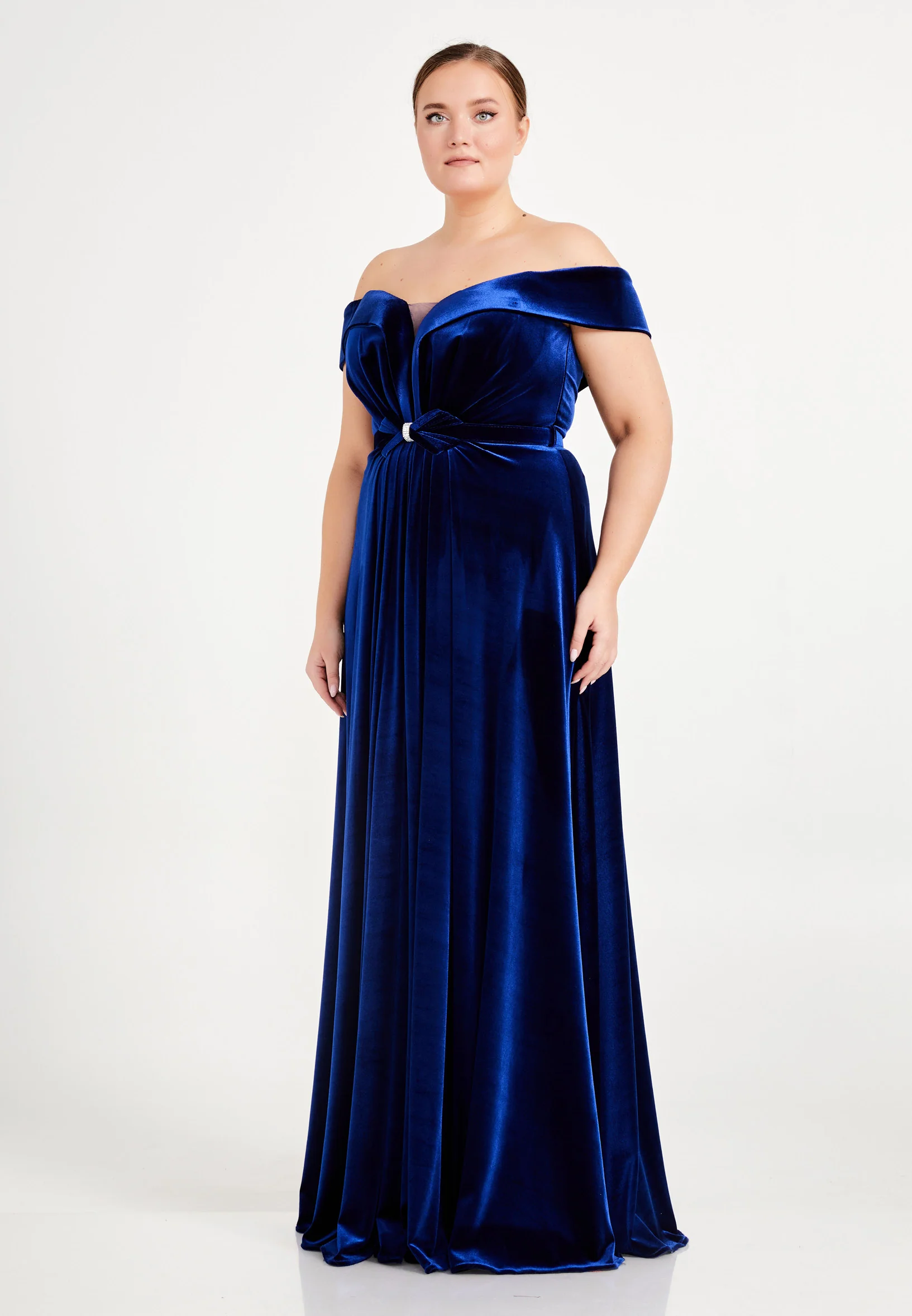 Off Shoulder Maxi Velvet Column Plus Size Evening Dress dkl679-b - Image 15