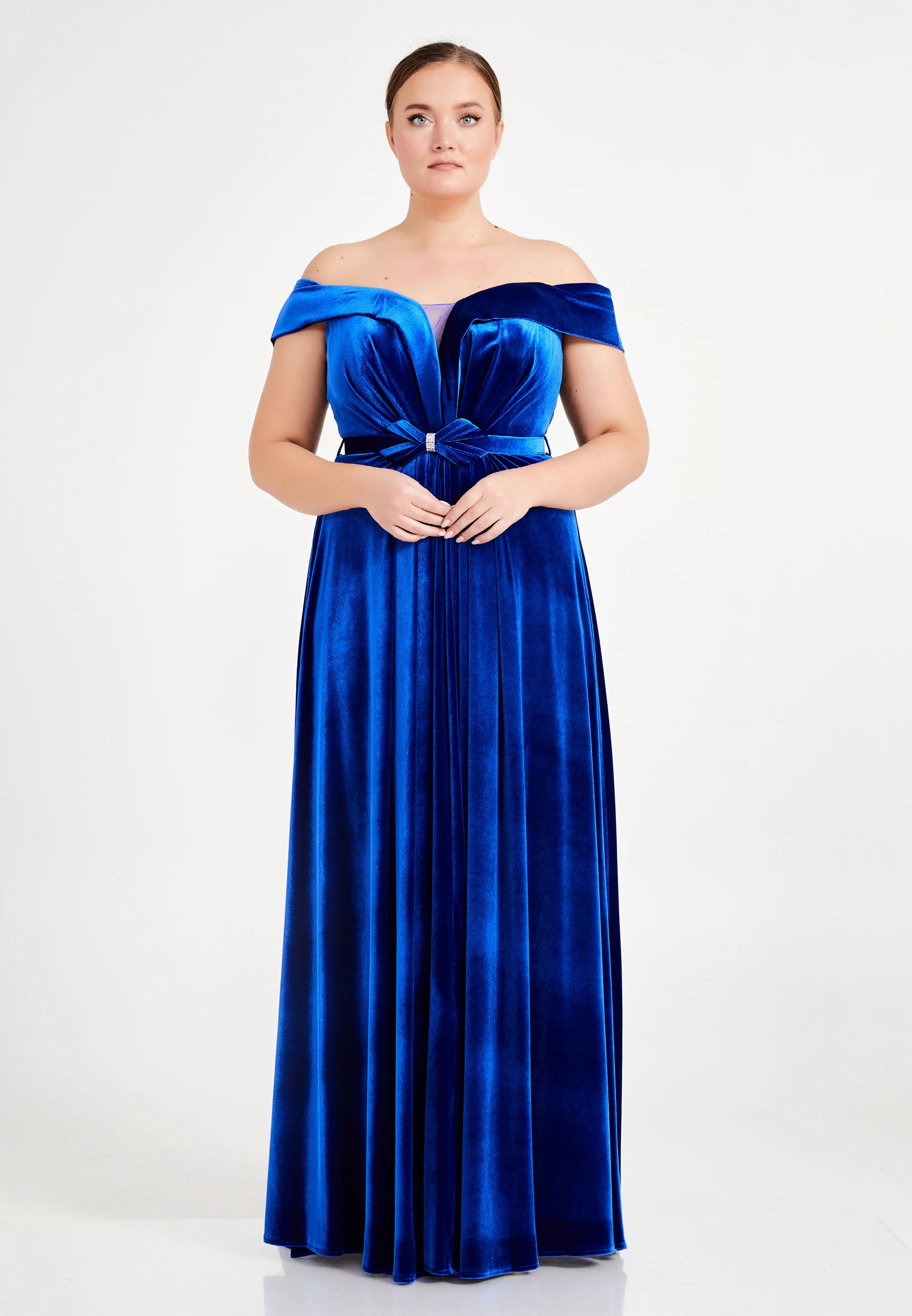 Off Shoulder Maxi Velvet Column Plus Size Evening Dress dkl679-b - Image 21
