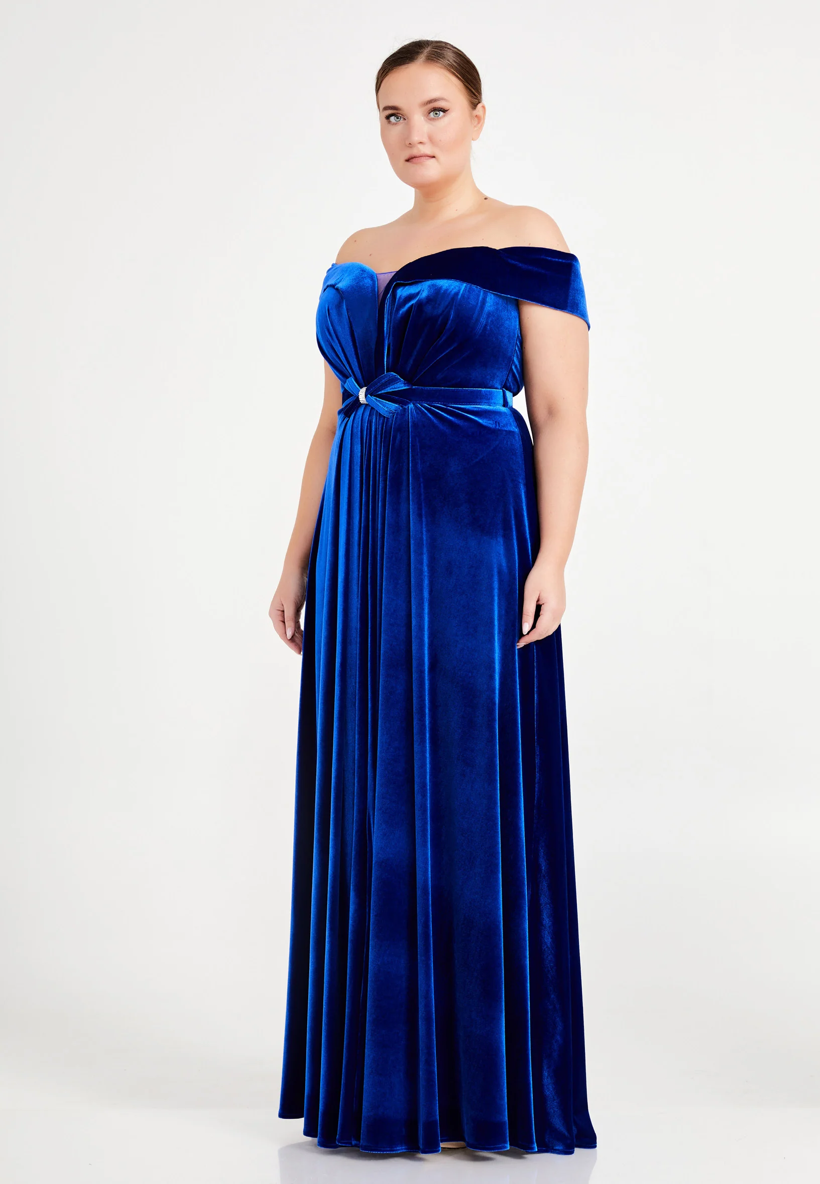 Off Shoulder Maxi Velvet Column Plus Size Evening Dress dkl679-b - Image 23