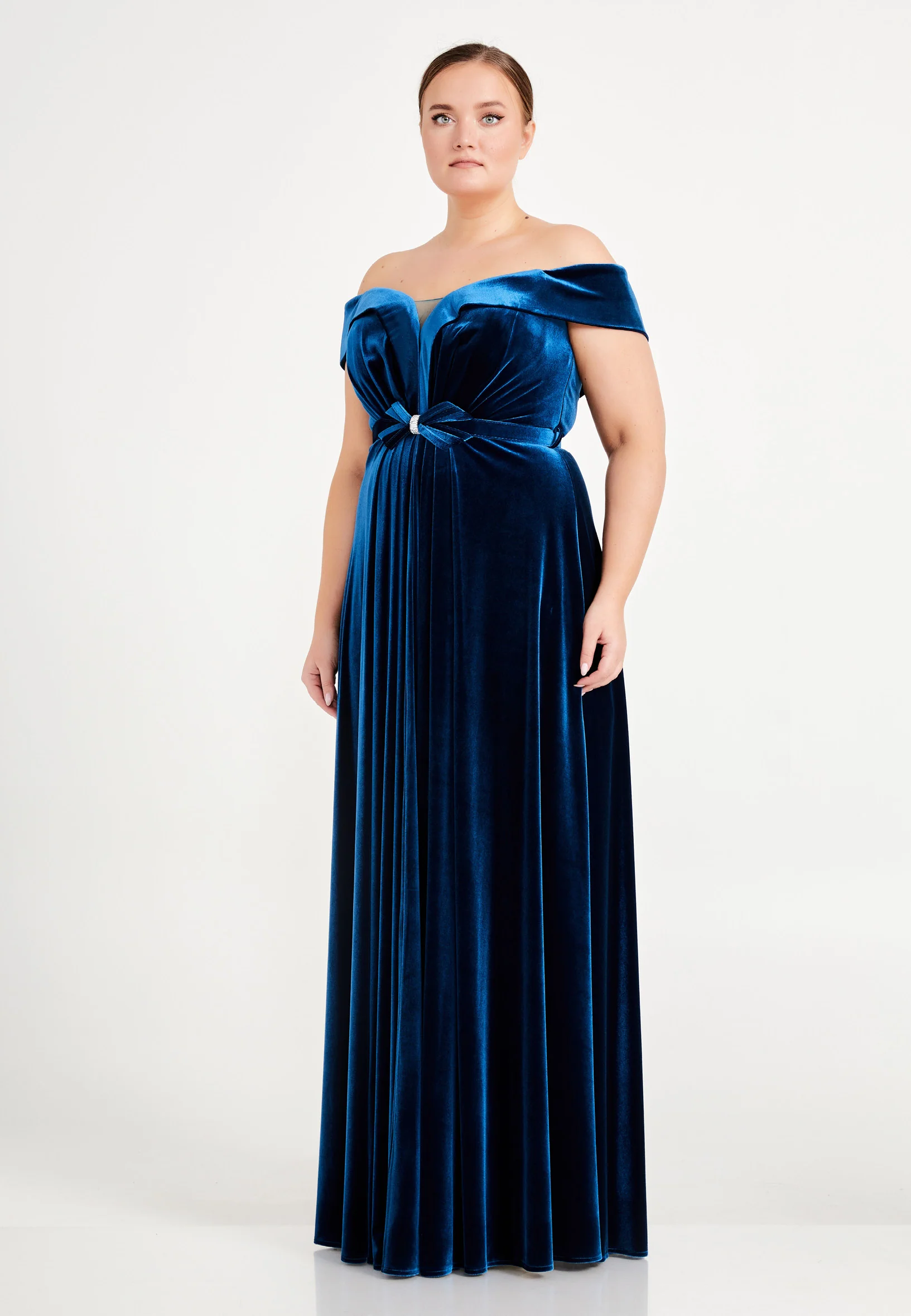 Off Shoulder Maxi Velvet Column Plus Size Evening Dress dkl679-b - Image 3