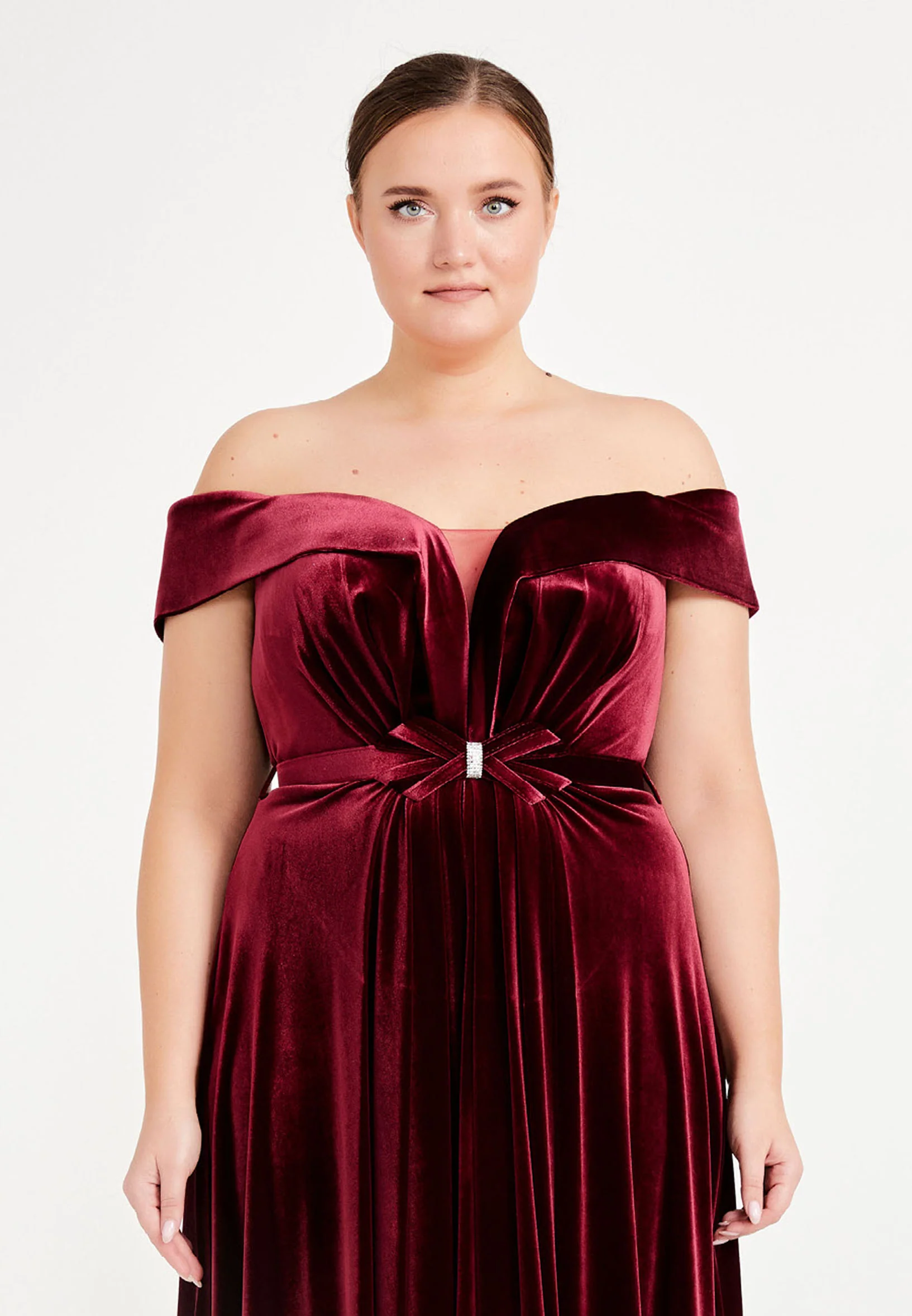 Off Shoulder Maxi Velvet Column Plus Size Evening Dress dkl679-b - Image 8