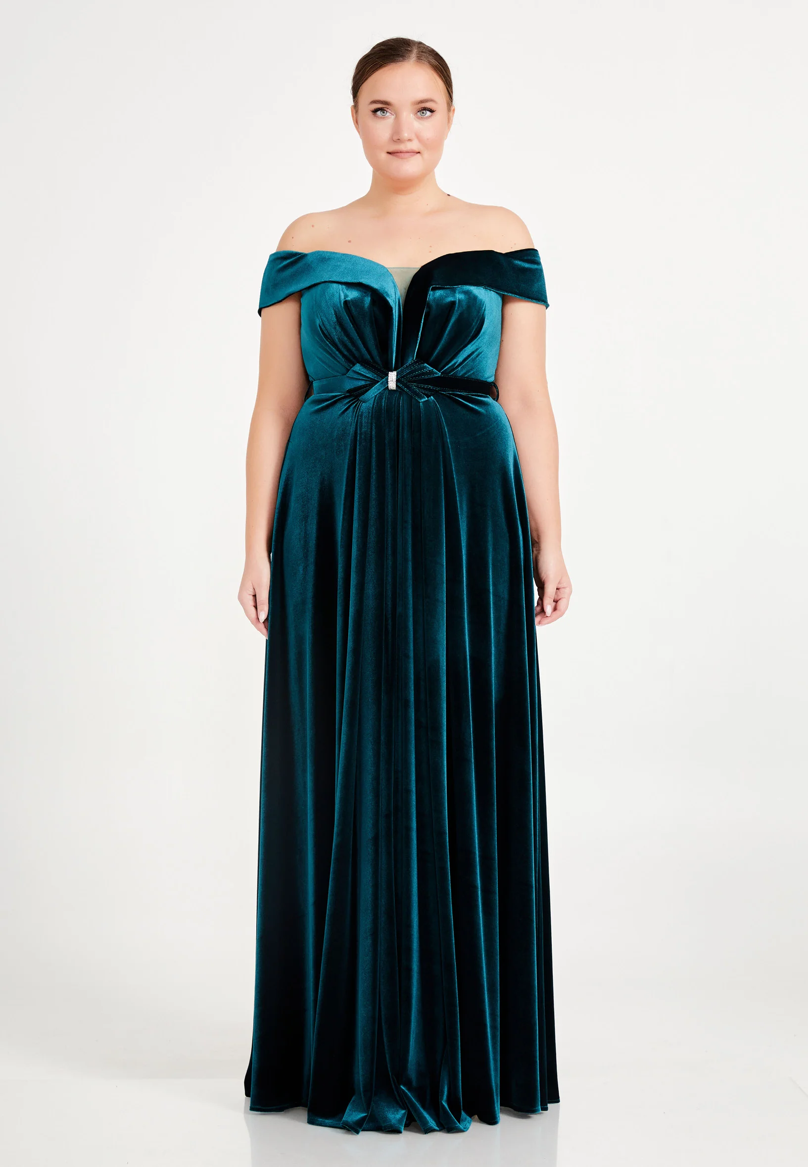Off Shoulder Maxi Velvet Column Plus Size Evening Dress dkl679-b - Image 9