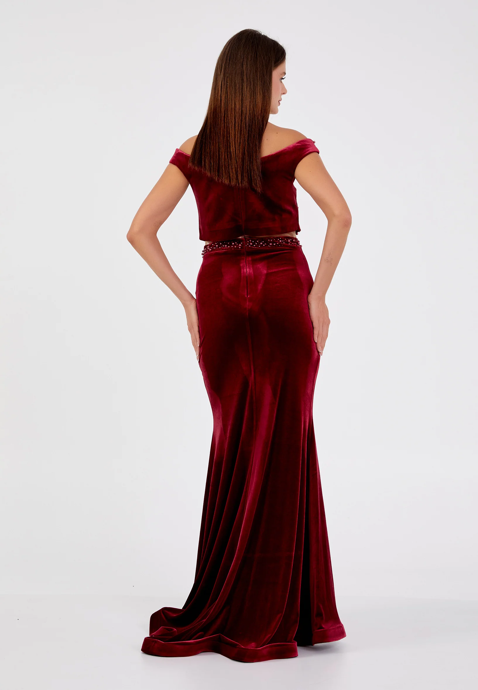 Off Shoulder Maxi Velvet Mermaid Regular Evening Dress dkl290 - Image 10